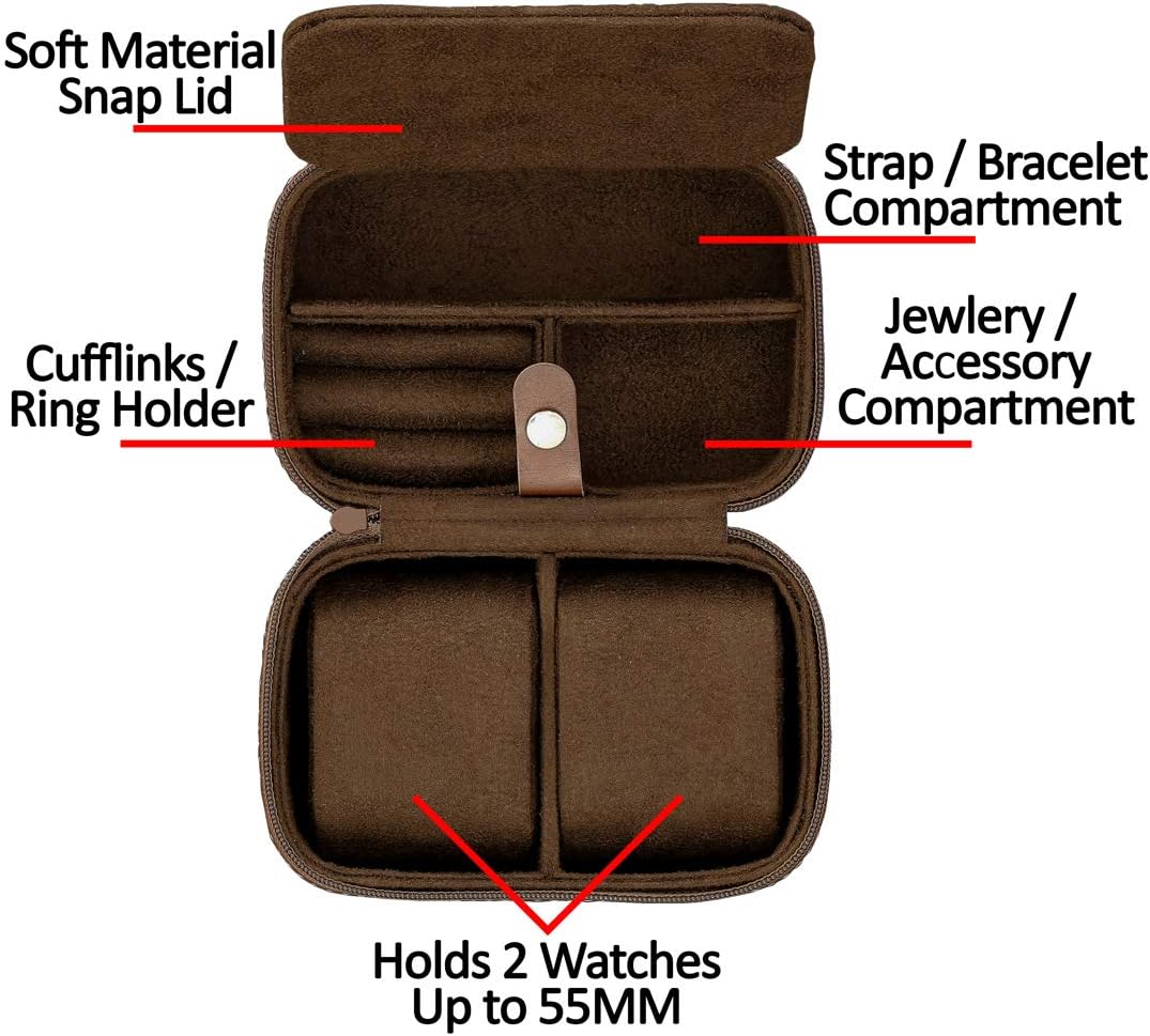 Gift Set 6 Slot Leather Watch Box with Valet Drawer - Luxury Watch Case Display Organizer, Microsuede Liner, Locking Jewelry Box, Mens Storage Boxes Holder Large Glass Top (Tan/Brown Gift Set)