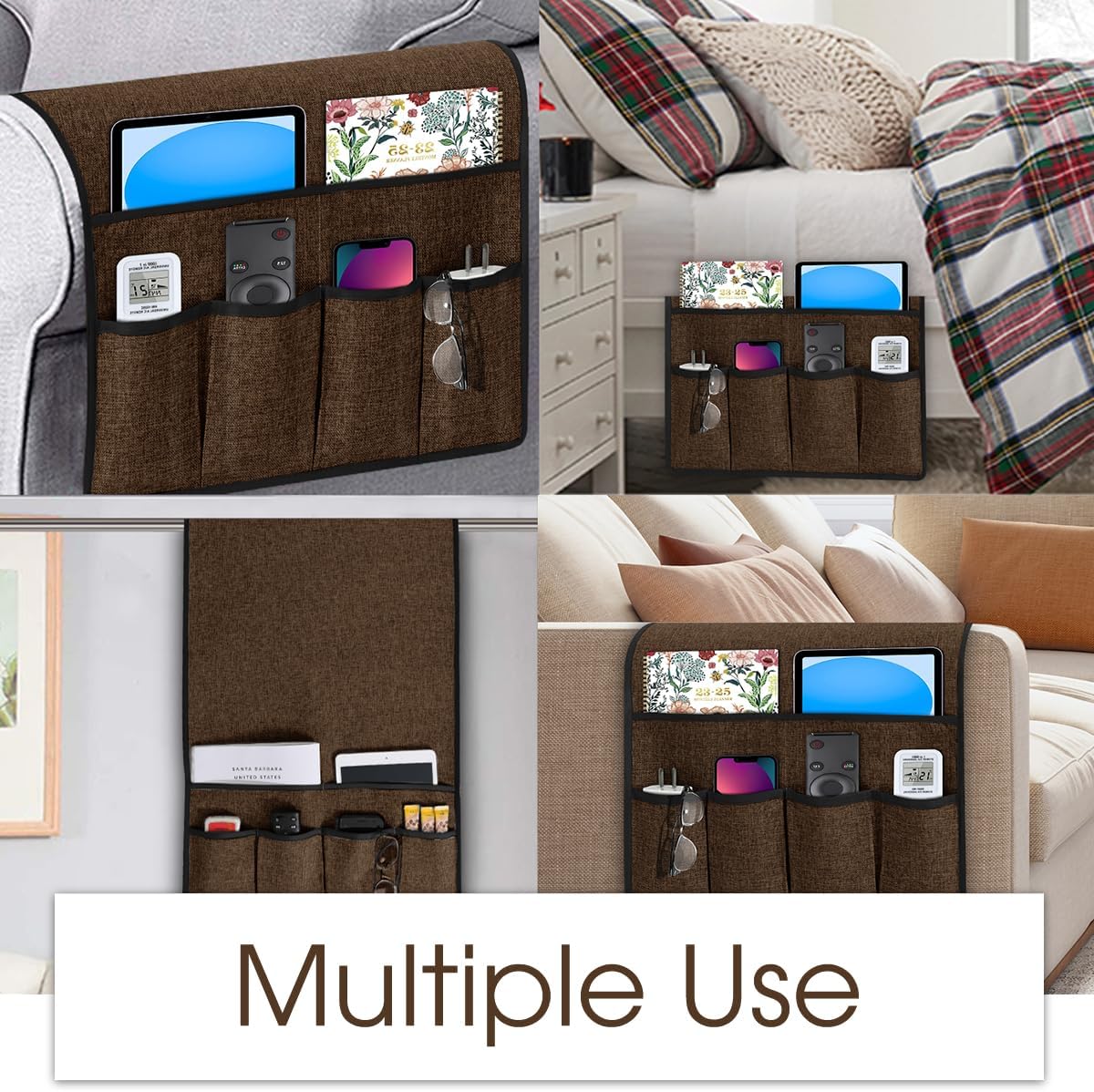 Joywell TV Remote Control Holder for Recliner Sofa Armrest Organizer Couch Caddy Armchair Armrest Organizer Sofa Arm Chair Caddie with 6 Pocket Storage for Magazine, Tablet, Phone, iPad, Dark Brown