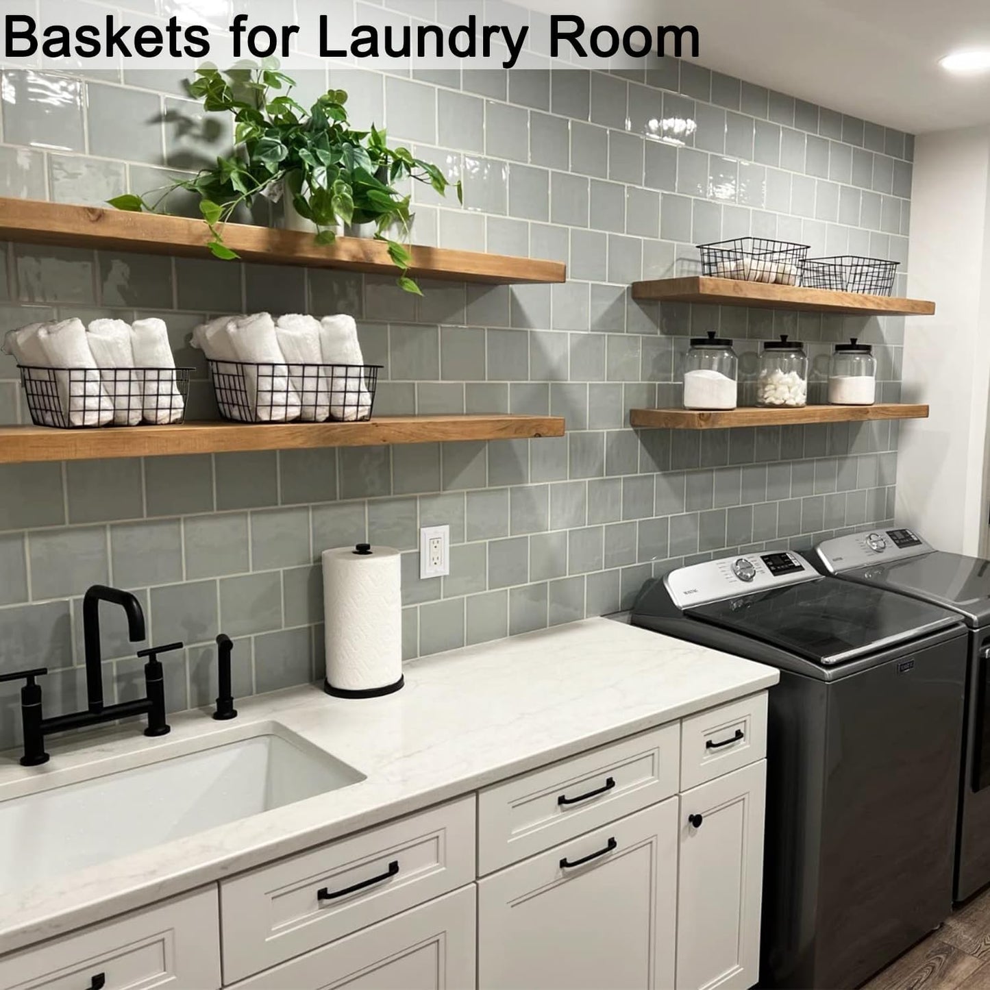 Wire Baskets for Organizing, 4 Pack Household Pantry Basket Black Metal Storage Bins Wire Storage Baskets Metal Baskets for for Home Office Kitchen, Bathroom