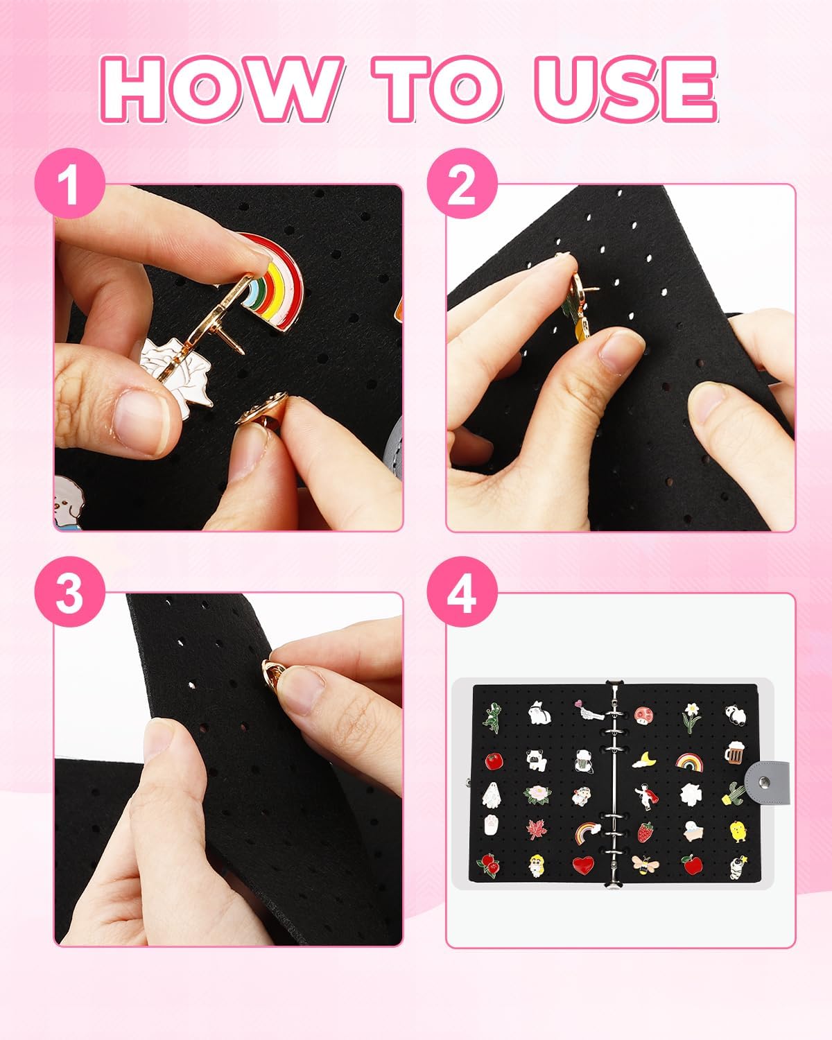 UCEC 8-Page Enamel Pin Display Book & 50 PCS Pin Backs, A5 Binder for Pins Brooches and Badges, Black Button Pinfolio Trading Organizer with Clear PVC Cover, Portable Enamel Pin Collection Storage