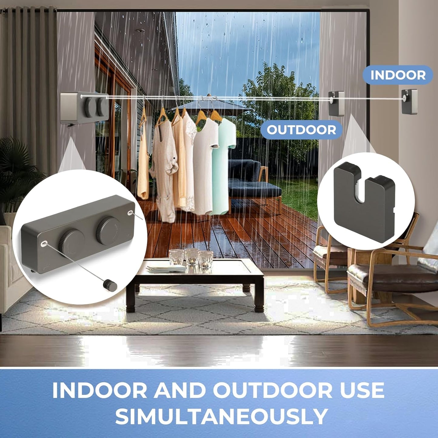 Retractable Clothesline Indoor Outside Heavy-Duty, Upgrade 304 Double Stainless Steel Shower Room Clothes line, Fit Rv Balcony Courtyards Indoor Drying Rack Clothesline, 13.8ft