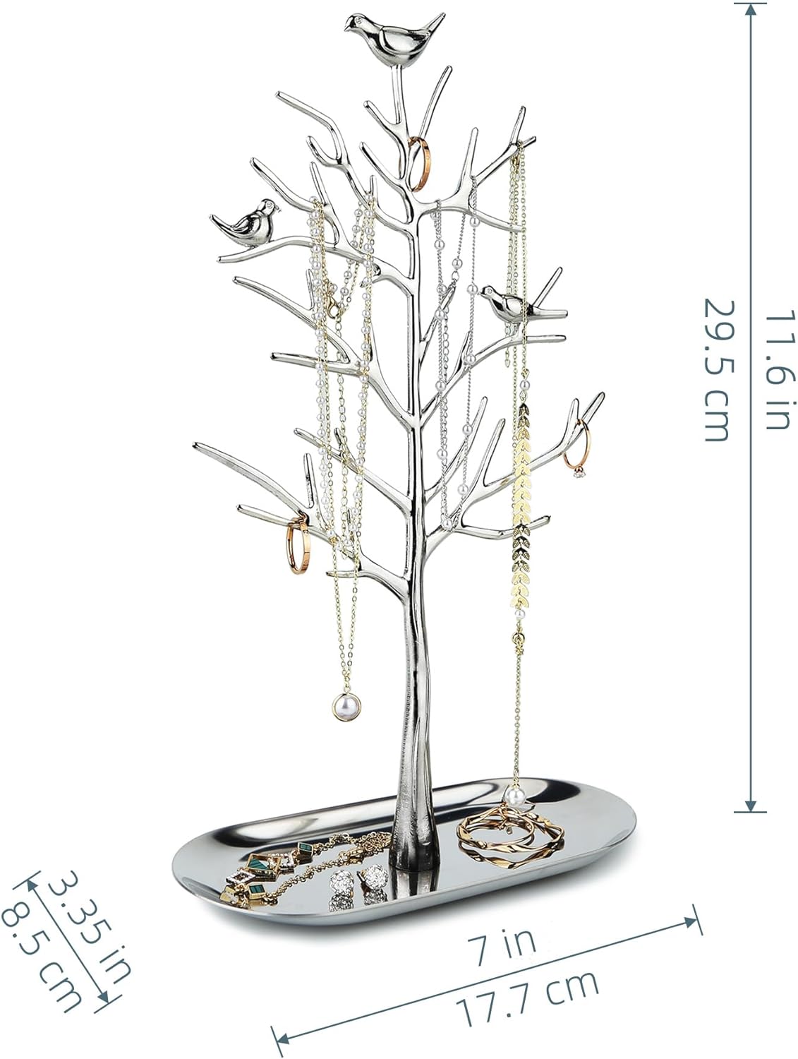 MORE&LESS Branch Jewelry Rack with metal tray,Luxury color,Tree Tower Rack Hanging Organizer for Ring Earrings Necklace Bracelet,Suitable for living rooms, bathrooms,offices,etc.