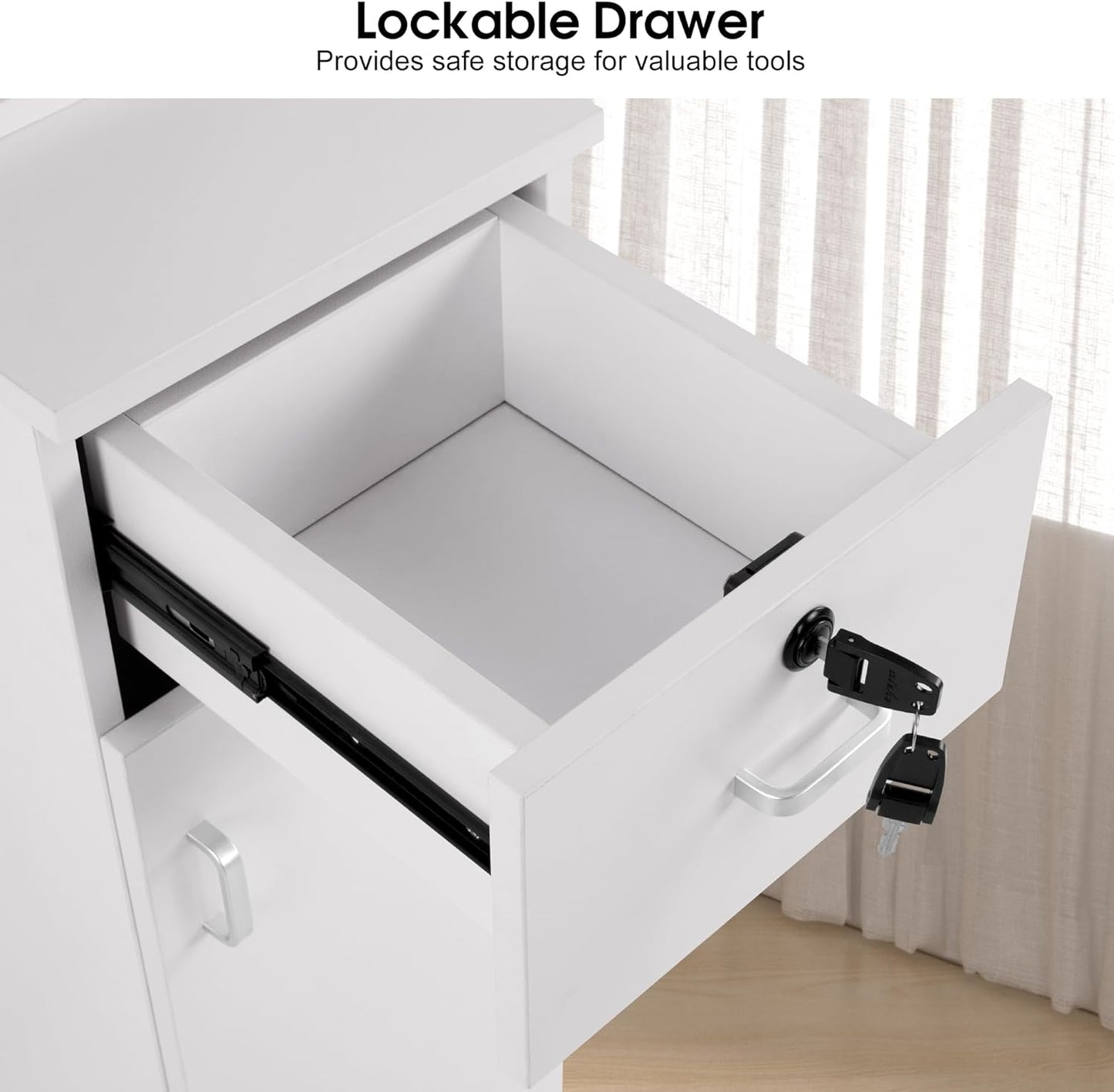 BarberPub Locking Wall Mount Hair Styling Barber Station Drawer Storage Beauty Salon Spa Equipment 3036-1 (White(Handle Left))