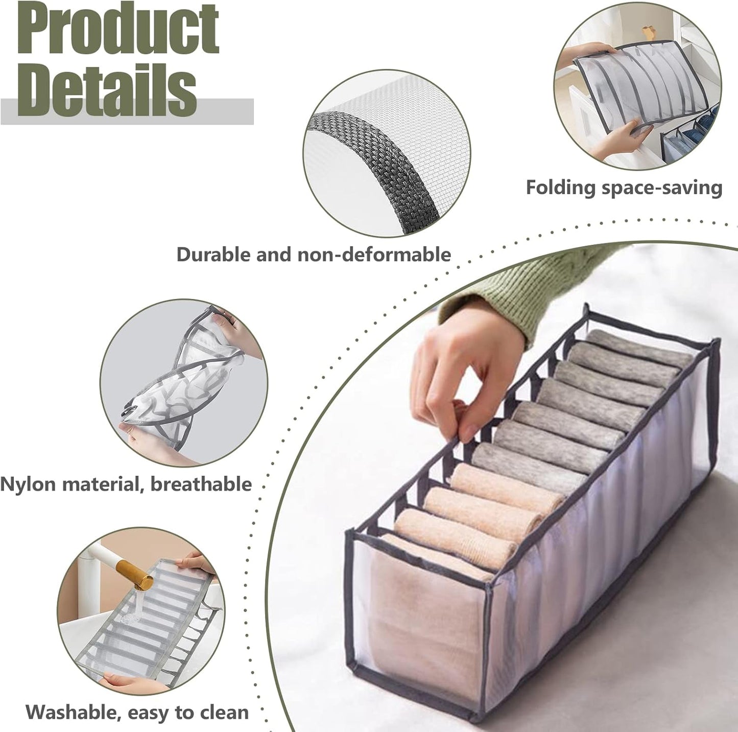 TOOVREN Socks Organizer 2 Pack, sock drawer organizer, sock drawer organizer divider, Cabinet Closet Organizers and Storage, Mesh Foldable Compartment Boxes for Storing Socks, Underwear, Ties, Panties