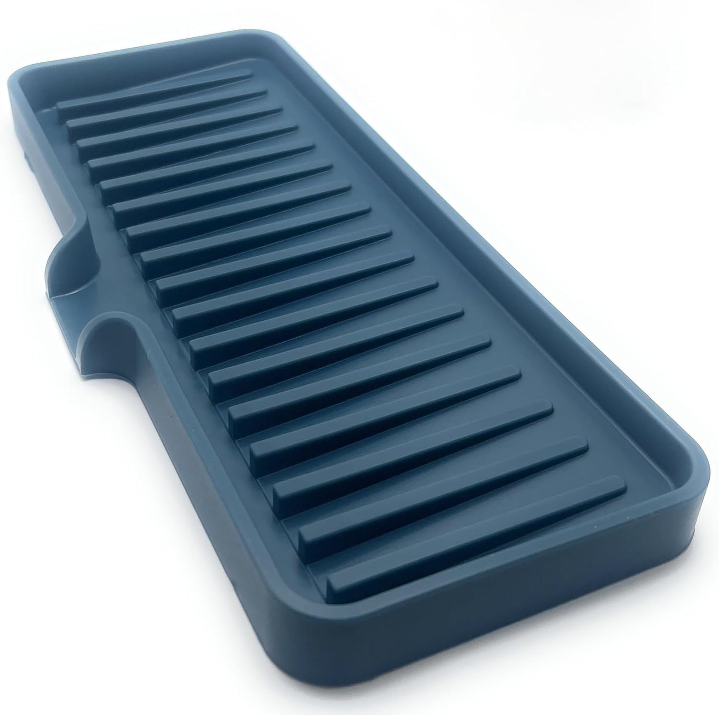 Happitasa Silicone Soap Dish Tray and Sponge Holder with Drain Chute | Bathroom and Kitchen Sink Organizer Caddy (Smoky Blue, 9"x3.5", 5.6 Ounces)