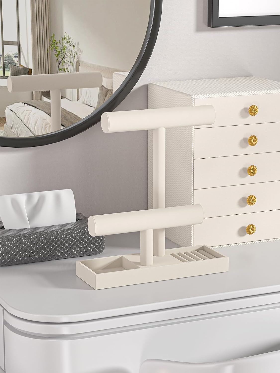 Bracelet and Necklace Holder,Velvet Jewelry Necklace Display Organizer Stand,bracelet Holder for Selling,Bracelet and Necklace Storage Tree (Style 2(Beige))