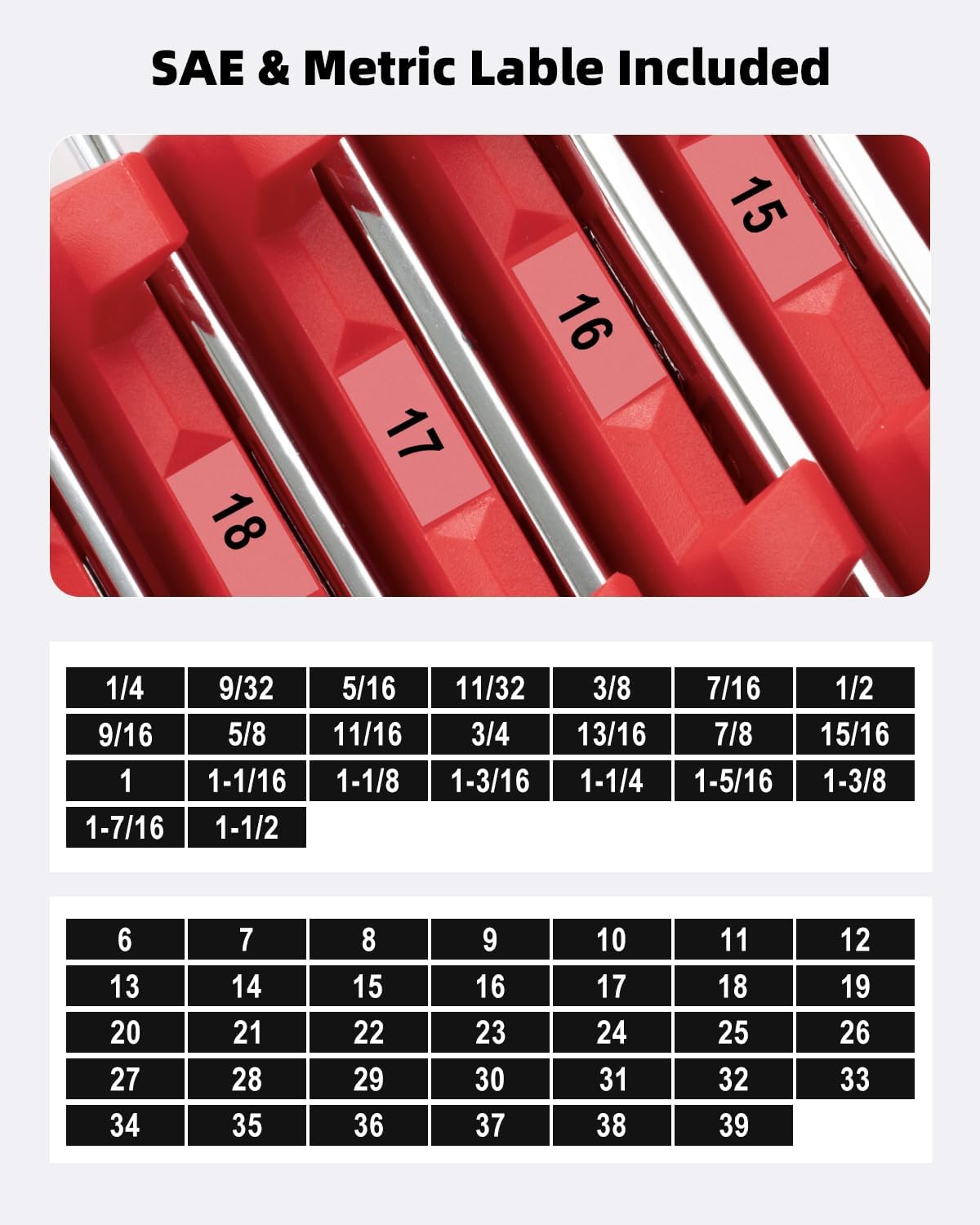 ROTATION 42PC Modular Wrench Organizer - Heavy Duty Tool Box Drawer Insert with SAE Metric Labels, Professional Mechanics Tool Storage System, Expandable Grid Holder
