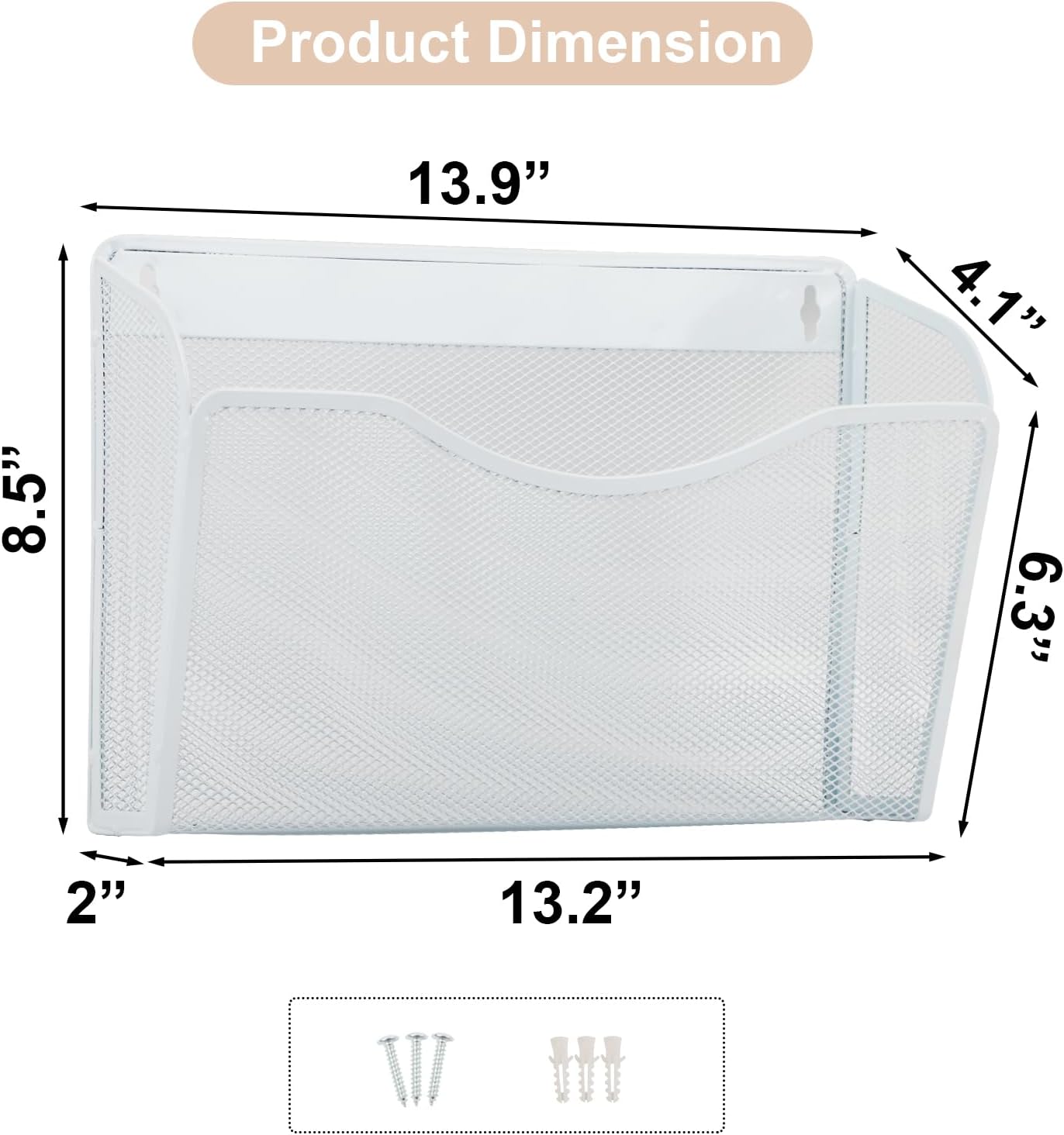 EASEPRES 3 Single Pocket Mesh Hanging File Organizer, Vertical Wall Mounted Magazine File Holder, Mount Basket Mail Paper Document Folder Organizing for Office, Home and School, White