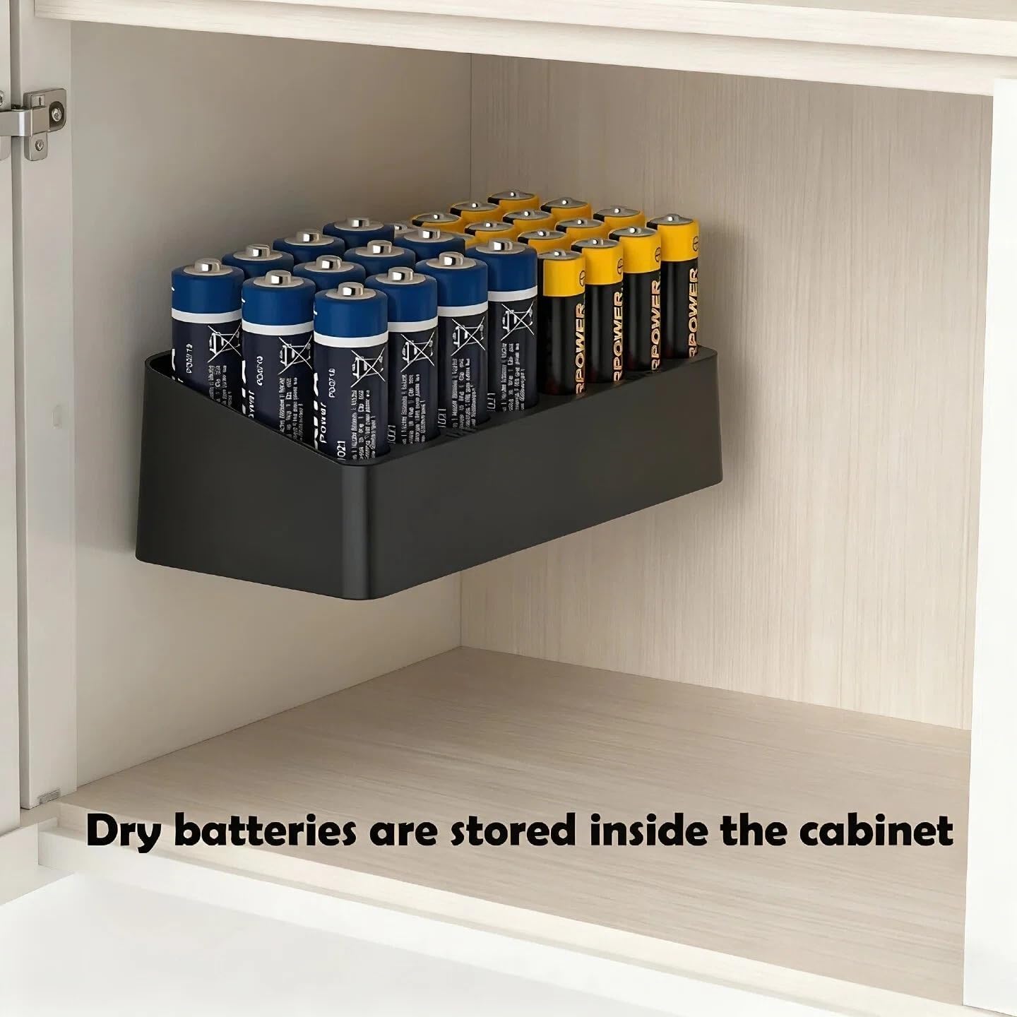 Wall Mounted Battery Storage Manager,Battery Storage Rack Suitable for 16 AAA and 12 AA Batteries, Wall Mounted on cabinets, Drawers, Walls (Storage Rack Does not Include Batteries) (Black)