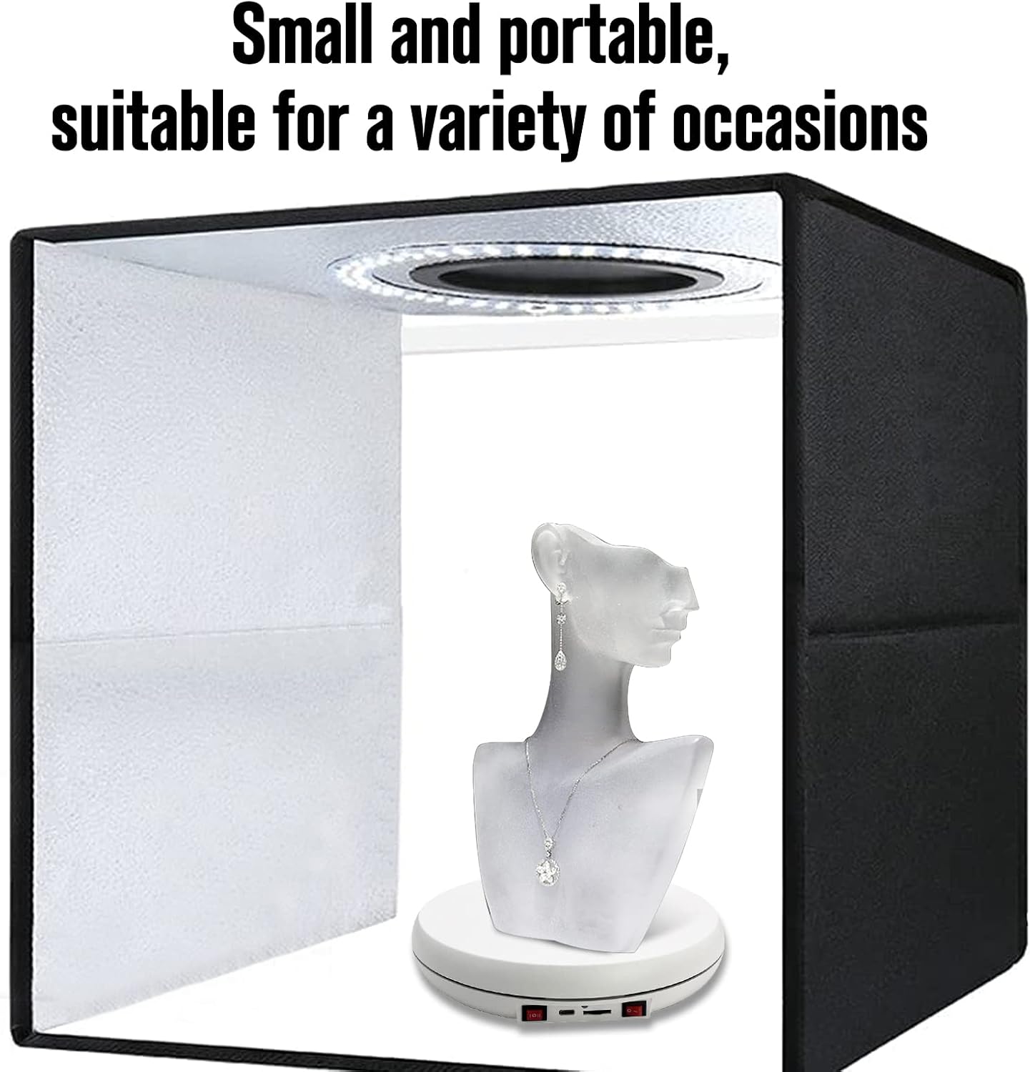 JAYEGT Motorized Rotating Display Stand with LED Light , 10 inch /55lbs Load, 360 Degree Electronic Turntable Display Stand for Photography Products Shows, Jewelry, Watch, 3D Models, Cake (White)