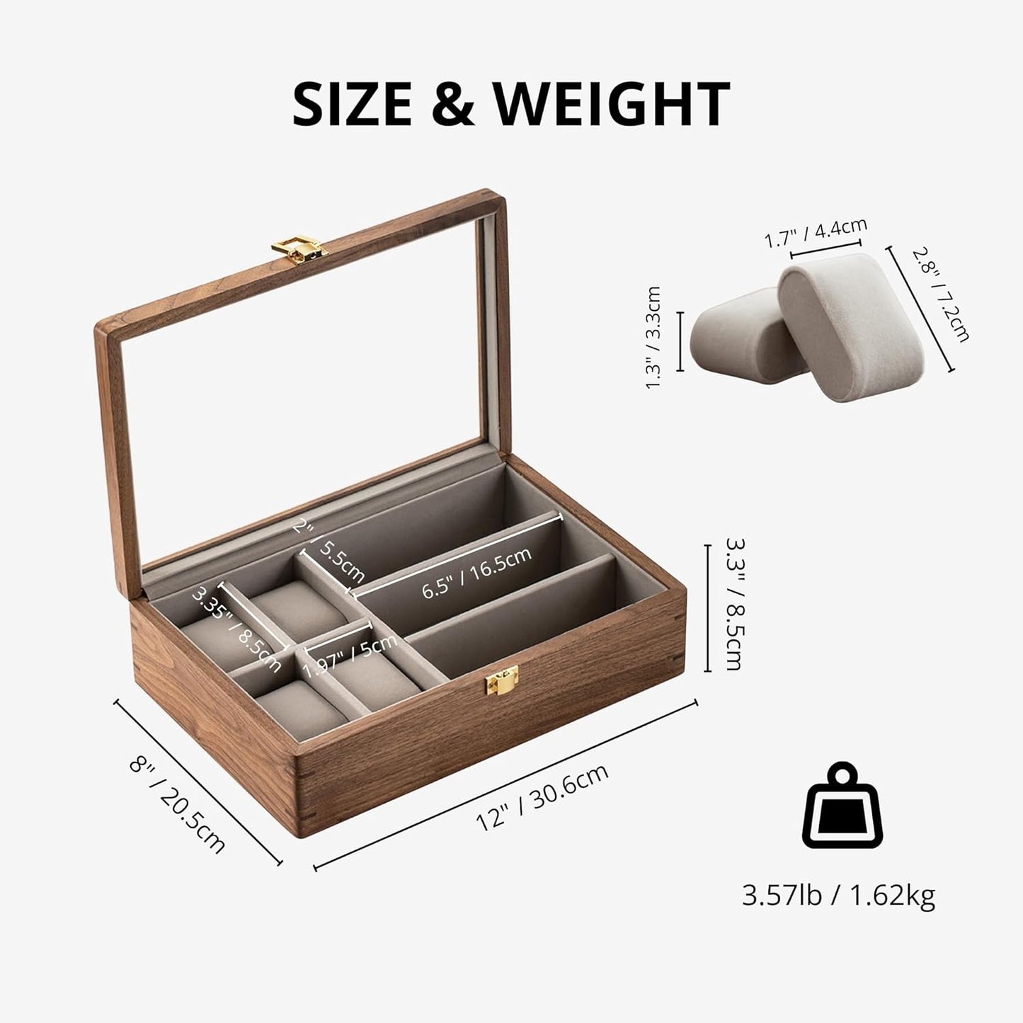 Muso Wood 7 Slot Men's Walnut Watch Box with Glass Lid, Watch and Sunglasses Organizer, Father's Day Gift - Brown
