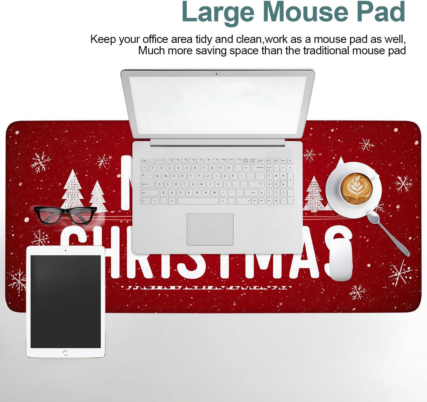 Merry Christmas Gaming Mouse Pad 35.4"x15.7"Desk Mat Anti-Slip Rubber Base & Durable Stitched Edges for Gamers Smooth Mouse Writing Surface for Desk Office/Home