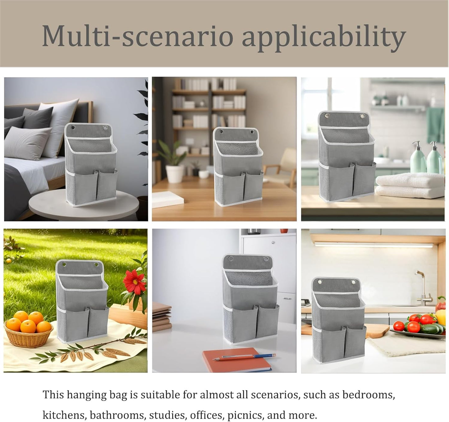 2-Pack Hanging Storage Organizer, Over The Door Hanging Bags/Wall Baskets Storage with Pockets for Home, RV, Office and More (2, Grey)