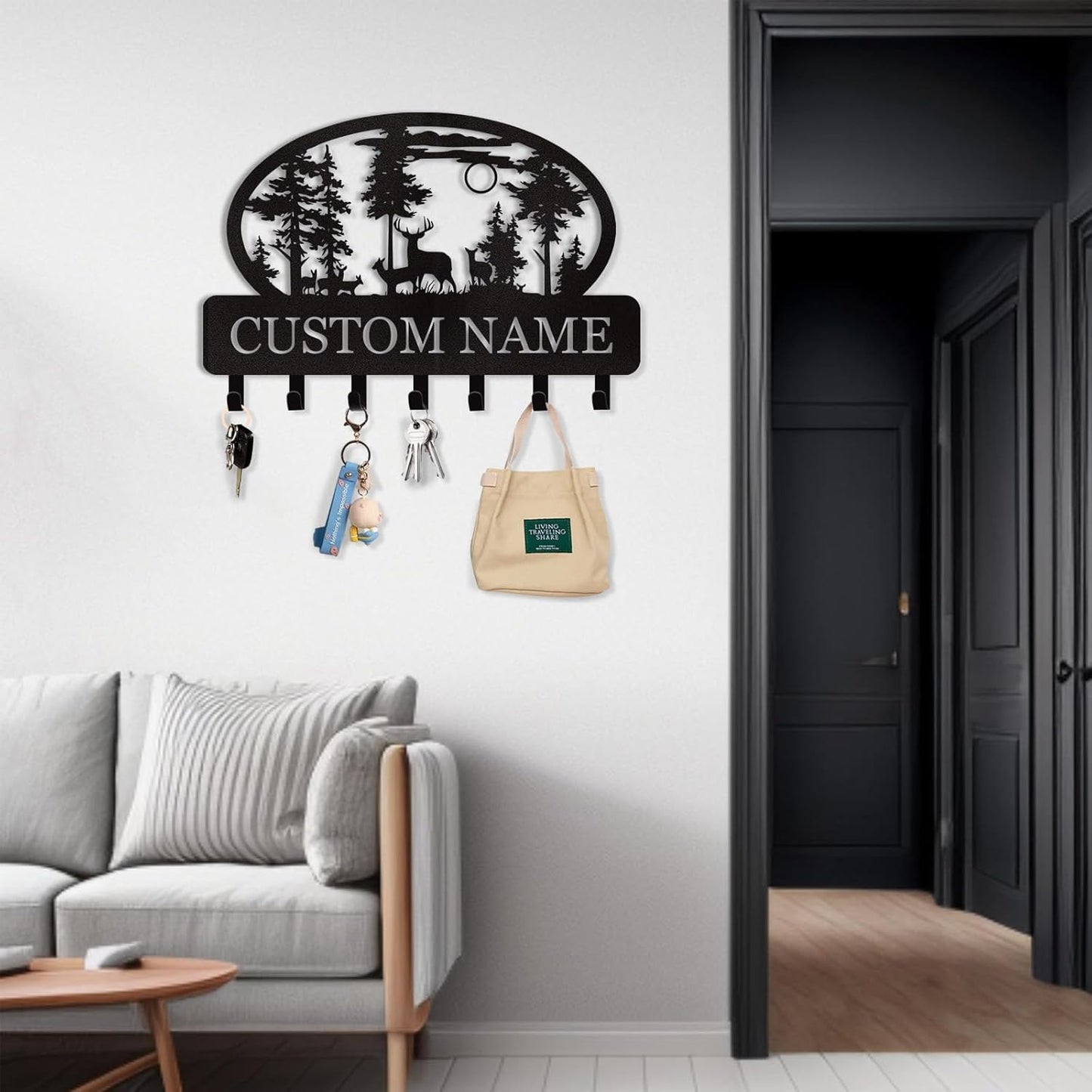 Personalized Key Holder for Wall, Custom Metal Deer Cabin Key Hooks with Name, Metal Key Holder Hooks Organizer Rack, Key Hanger Decor for Kitchen, Entryway, Hallway, Office, Doorway