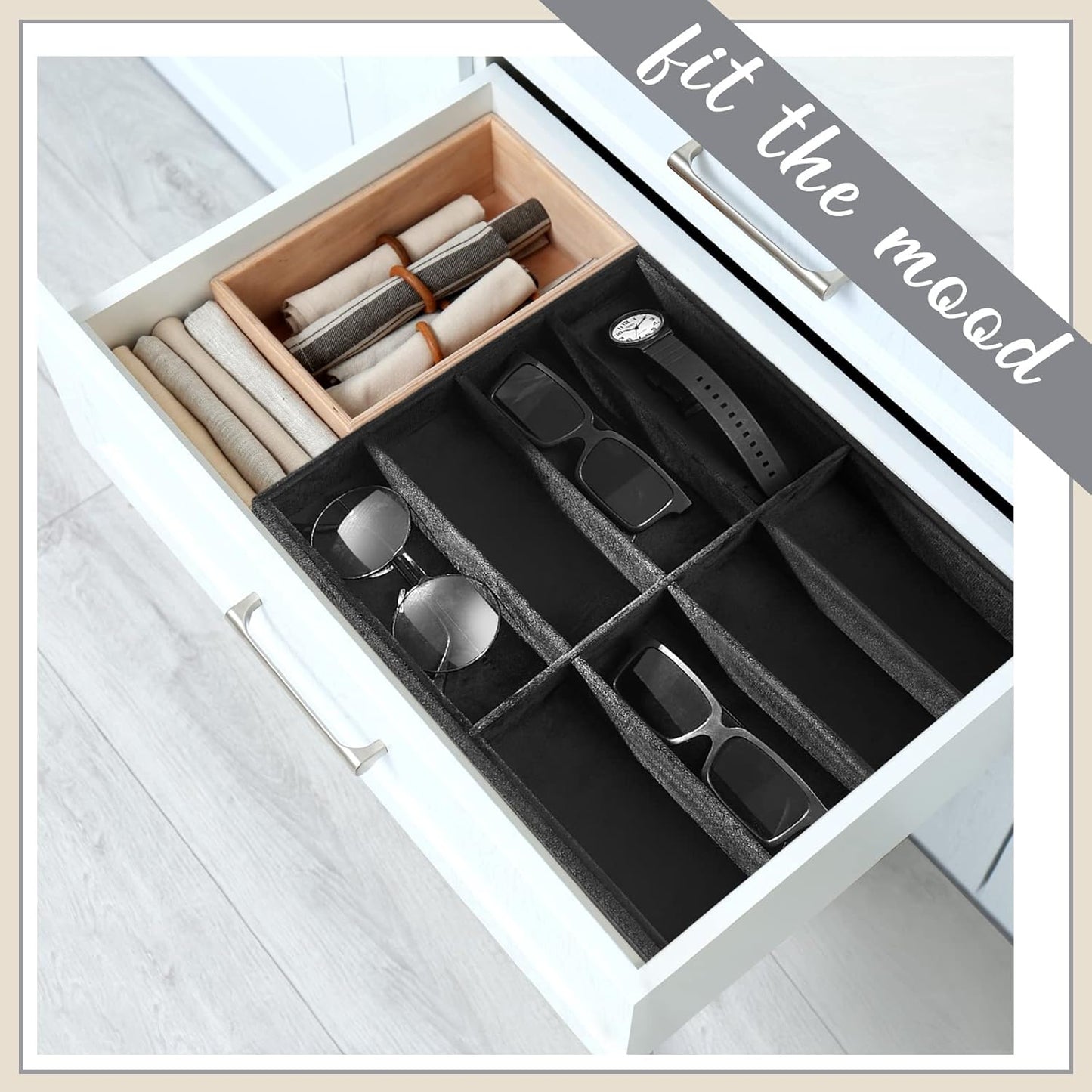 Amylove 2 Pcs Sunglass Organizer Trays Glasses Stackable Jewelry Trays Sunglass Organizer Display Box(8 Grids,Black)
