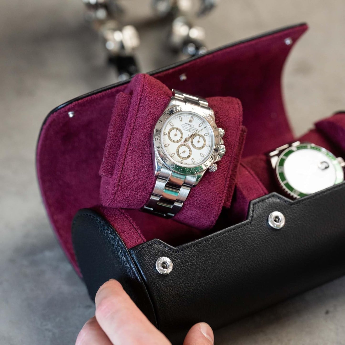 DailyWatch | Personalized Watch Roll Travel Case For 2 Watches - Handmade Genuine Leather Travel Case With Custom Engraving of Name or Initials - Black Cherry