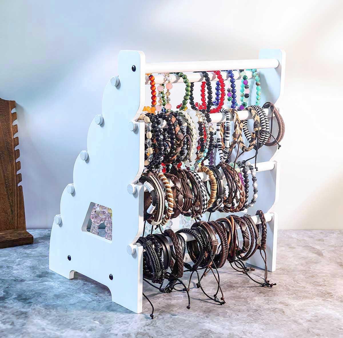 Wooden Bracelet Holder 8 Tier Jewelry Bracelet Display Stand, Portable Organizer for 150-240 Bangles & Scrunchies - for Vendors,Retail Stores, Craft Shows, and Home Storage (white)