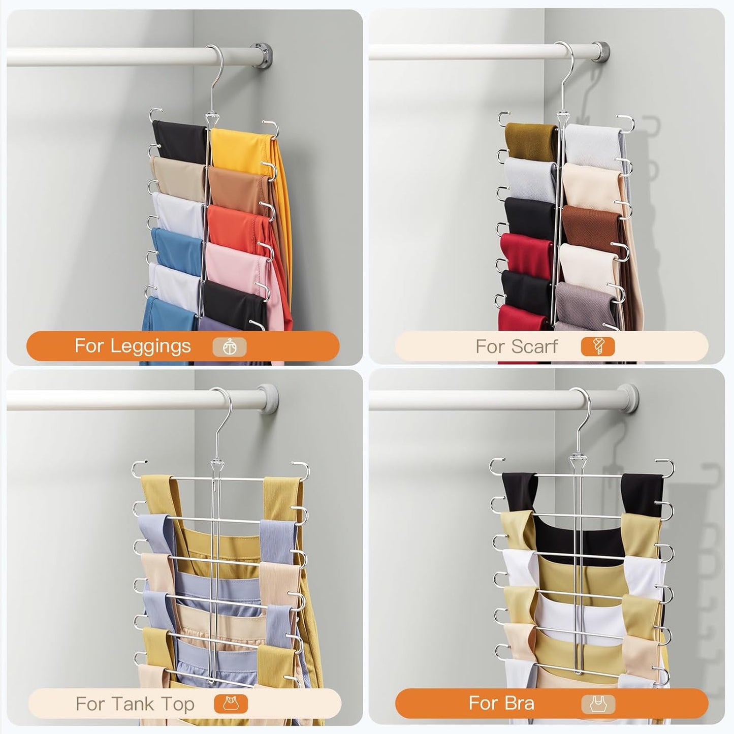 Tank Top Hanger 2 Pack Bra Hangers for Closet Organizer,6 Tiers Metal Space Saving Hanger with 360 Degree Hook,Mult Function Closet Organization for Vest,Tank TOP,Yoga Pants,Scarves