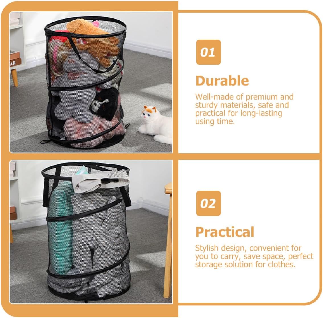 BESPORTBLE Foldable Laundry Basket with Handles Large Capacity Mesh Clothes Storage Container Portable Collapsible Hamper for Home Camping Dorm Travel Space-saving Organizer