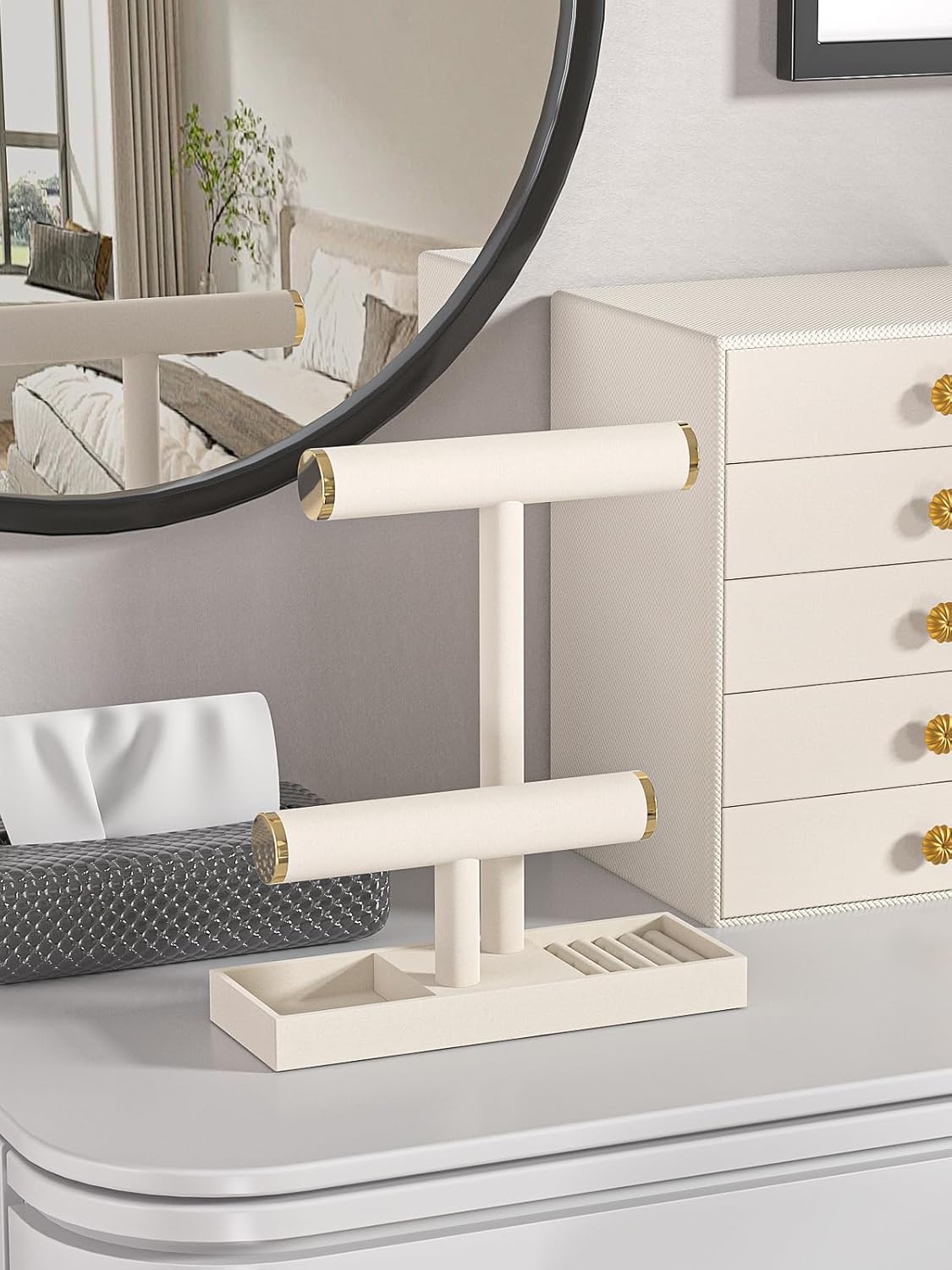 Bracelet and Necklace Holder,Velvet Jewelry Necklace Display Organizer Stand,bracelet Holder for Selling,Bracelet and Necklace Storage Tree (Style 2(Beige+ Metal lid))