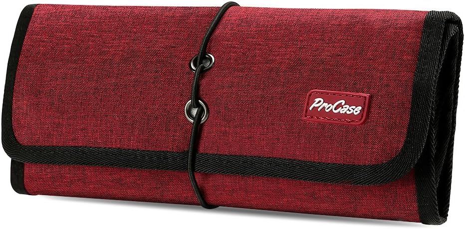 ProCase Electronic Organizer Cord Pouch, Travel Cable Charger Phone Accessories Bag Organizer Roll up Tech Carrying Case for USB Cables SD Memory Cards Earphone Flash Hard Drive -Red