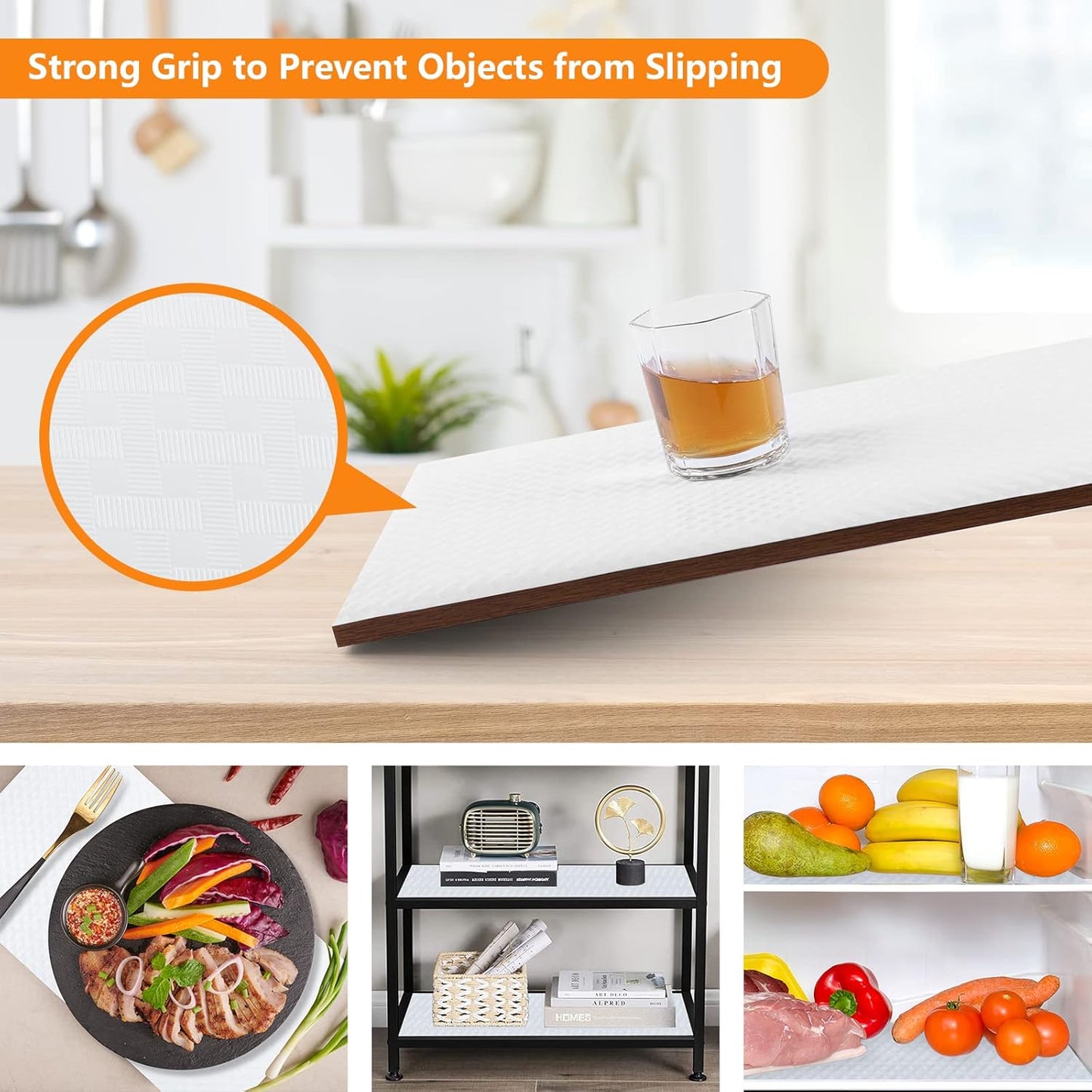 Shelf Liners for Kitchen Cabinets Refrigerator Liners Waterproof & Oil-Proof Kitchen Cupboard Liner Non-Slip Drawer Mats EVA Material Non Adhesive Fridge Liner for Shelves-White 23.6 x 236.2 Inches
