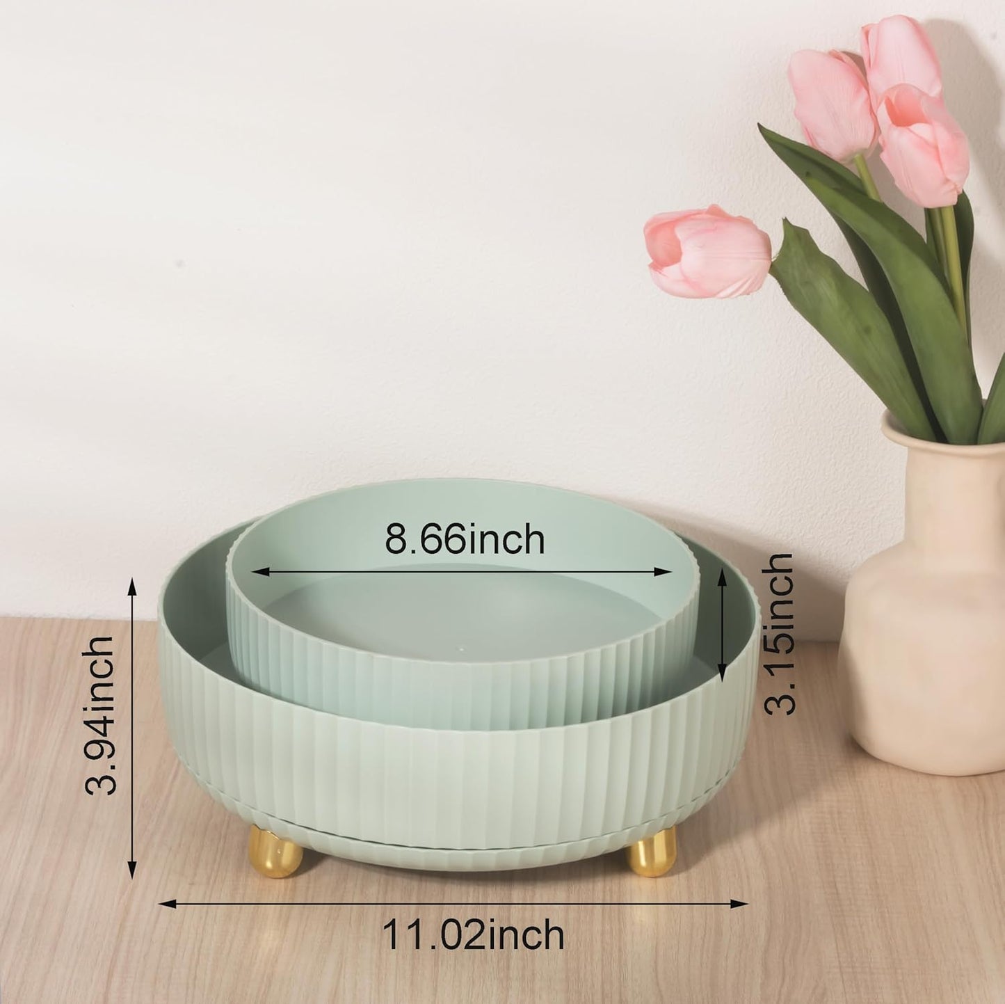 Anyoifax Makeup Perfume Organizer Tray 360 Degree Rotating Lazy Susan Skincare Lotion Organizer Spinning Cosmetics Storage for Dresser, Vanity, Bathroom Countertop, Large Light Green