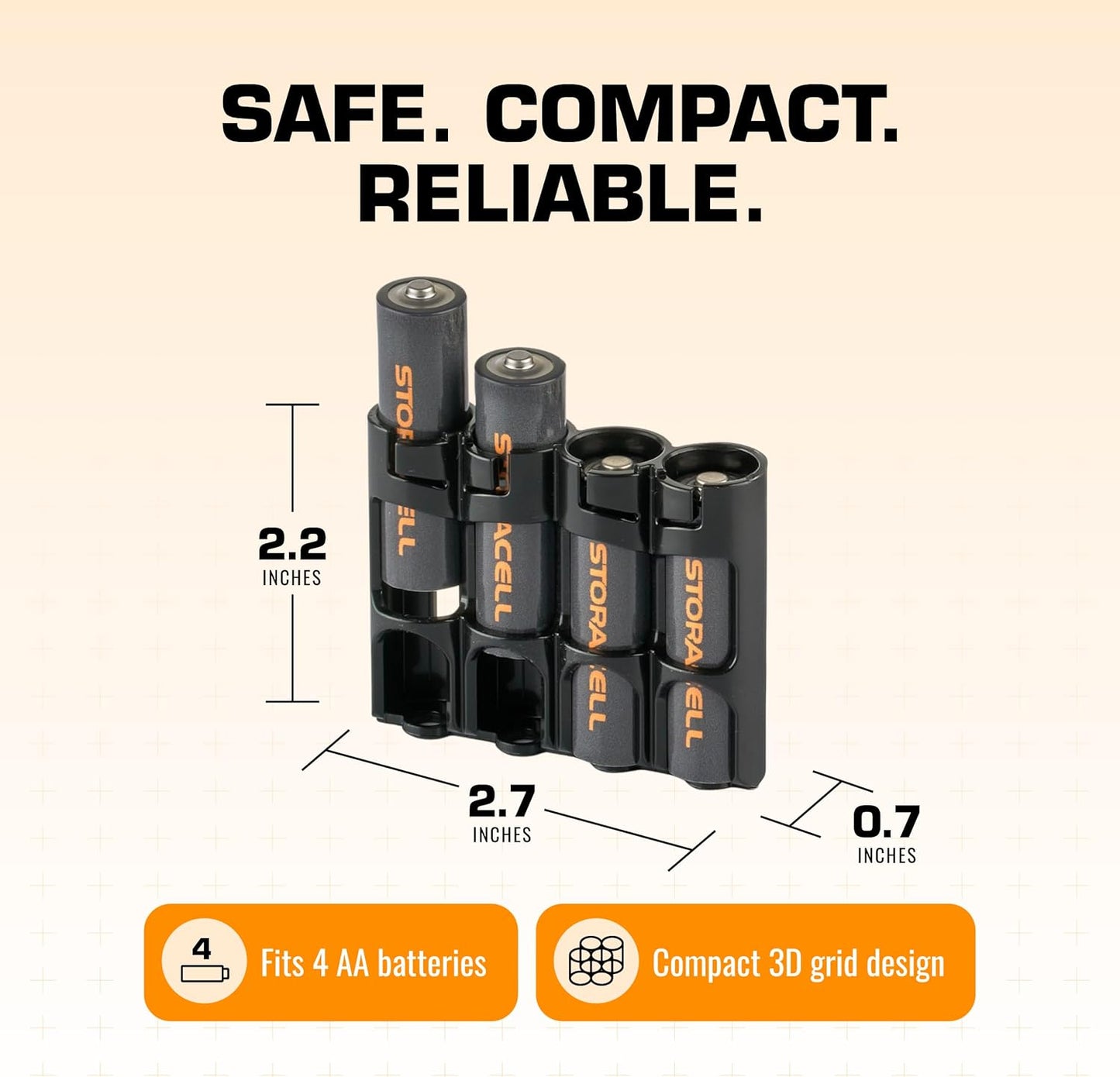 Storacell AA Battery Storage Caddy (2 Pack), Black, Holds 4 Batteries (Not Included)