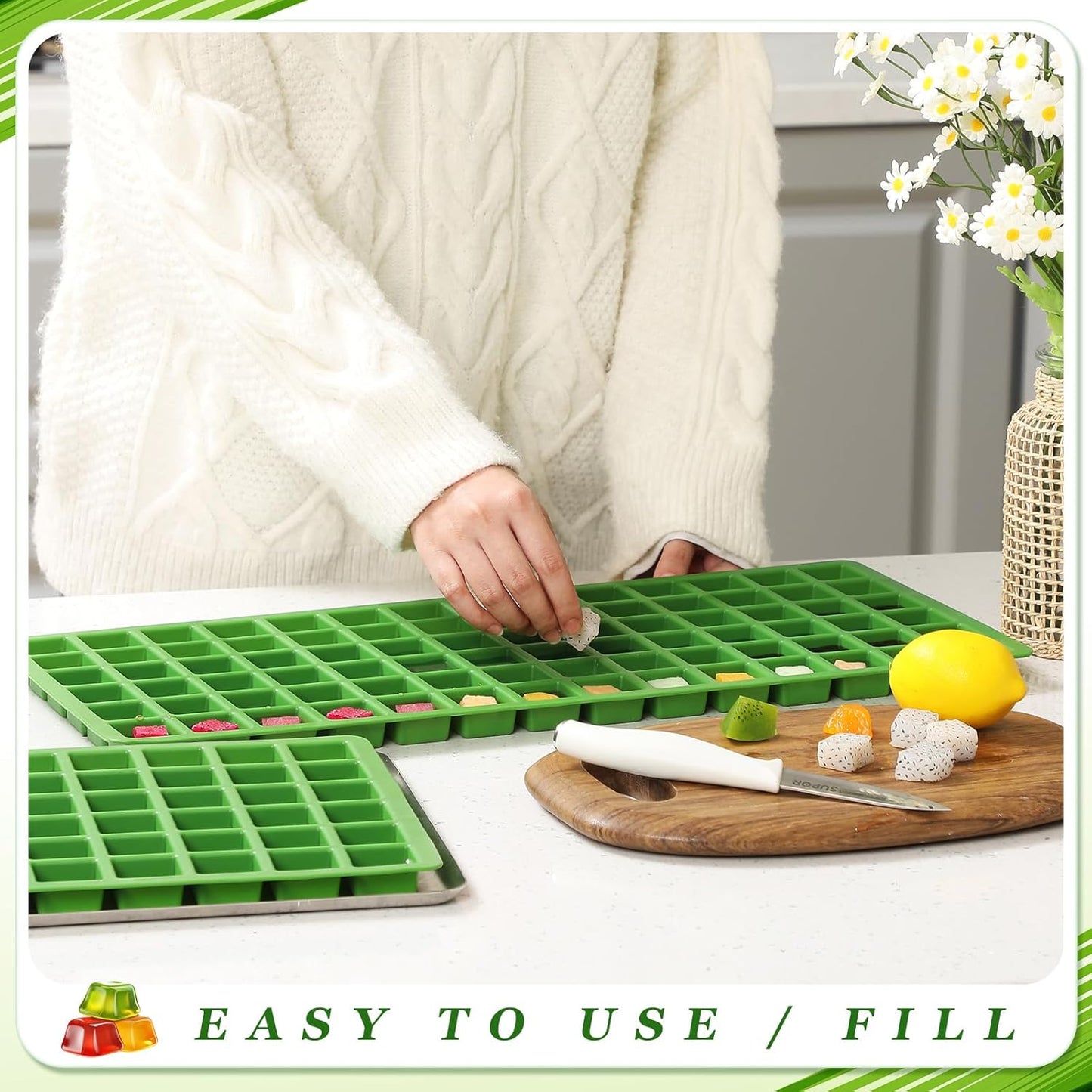 5 Pcs Silicone Food Molds for Harvest Right Freeze Dryer Harvest Right Medium Square Trays Dividers Food Mold for Fruit Vegetable Cake Freeze Drying Accessories (Large)