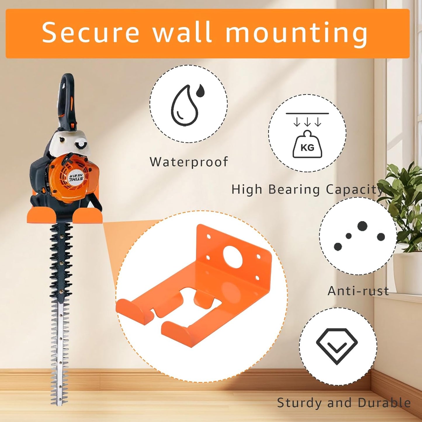 Weeding Machine Wall Mounted Hanger, garage organization manager storage shed wall rack, suitable for Stihl electric tools, hedge trimmer, lawn mower, garage wall, garden trimmer hanger (2-piece set)
