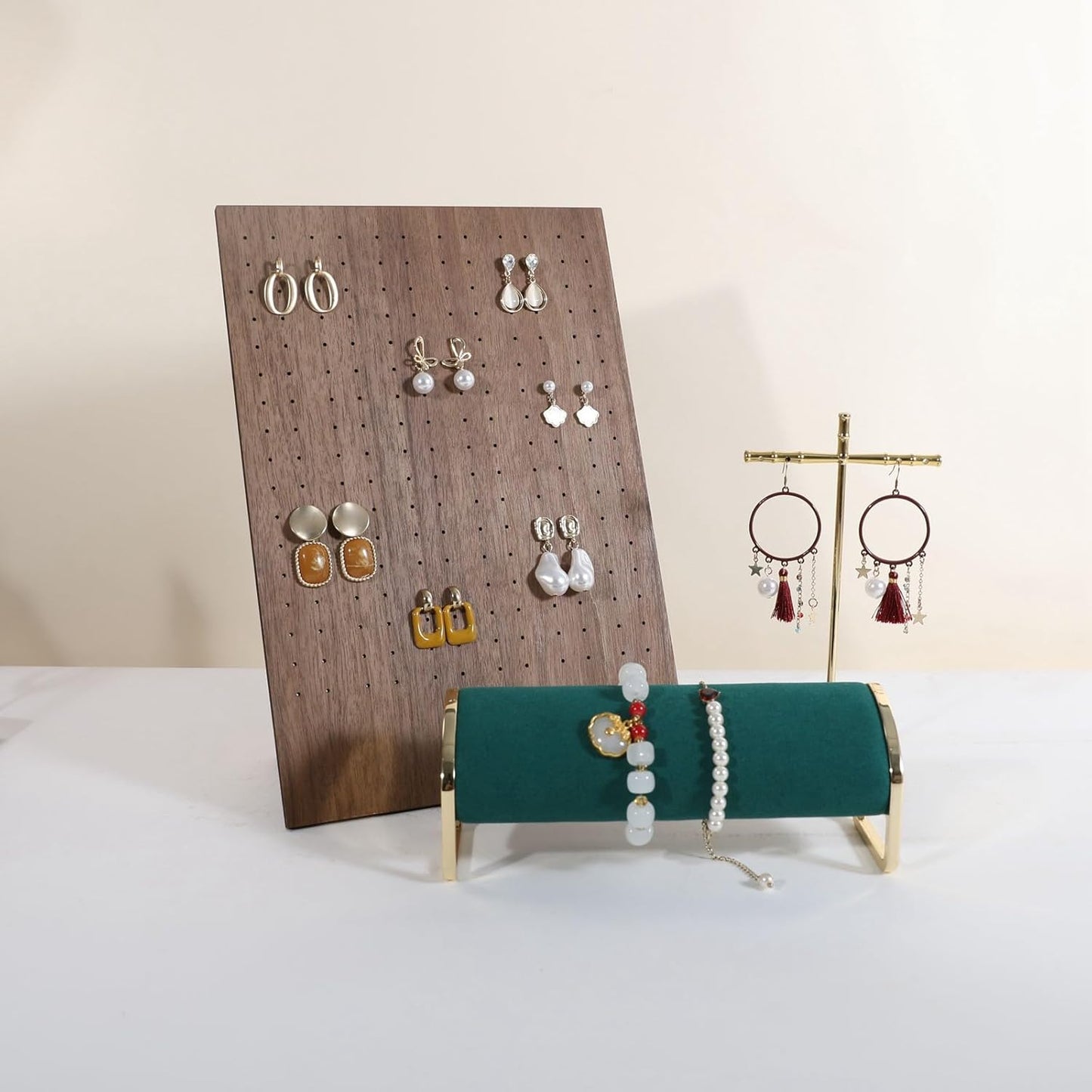 GemeShou Walnut earring display stand for selling, jewelry studs storage organizer for show, earring holder board with 204 holes【Earring board】