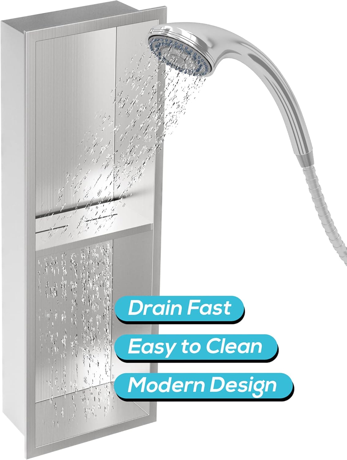 Stainless Steel Shower Niche 24" X 8", No Tile Needed Wall Niche Double Shelves, Recessed Shower Shelf for Bathroom Storage, Brushed Nickel