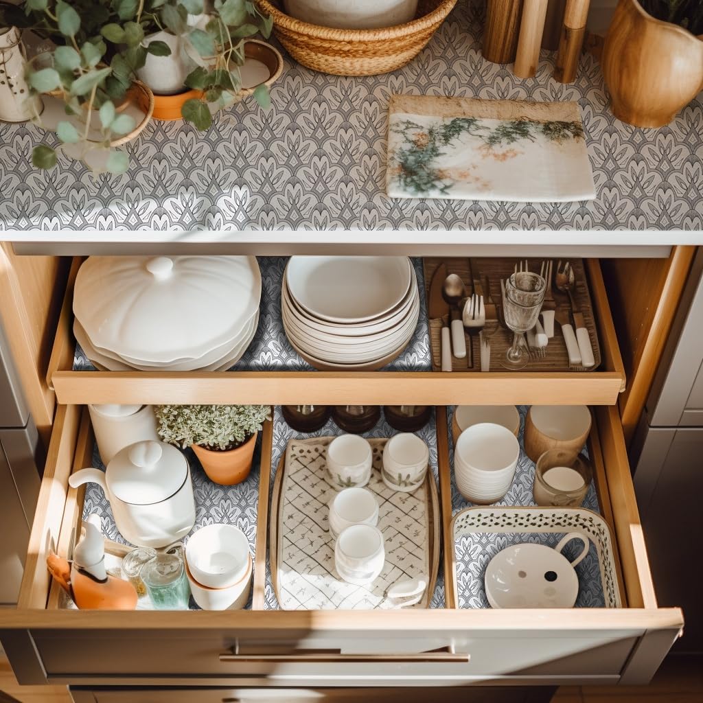 20" W x 72" L Floral Drawer and Shelf Liner for Cabinets, Non-Adhesive Strong Grip Non-Slip Flower Shelf Cabinet Kitchen Shelf Liners for Kitchen Cabinets