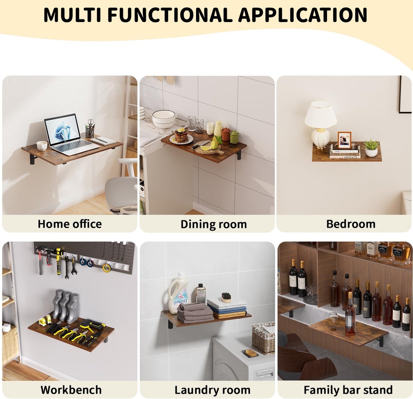 GOYLSER Wall Mounted Folding Table Floating Desk for Dining, Laundry Room, Office, Fold Down Desk with Bracket