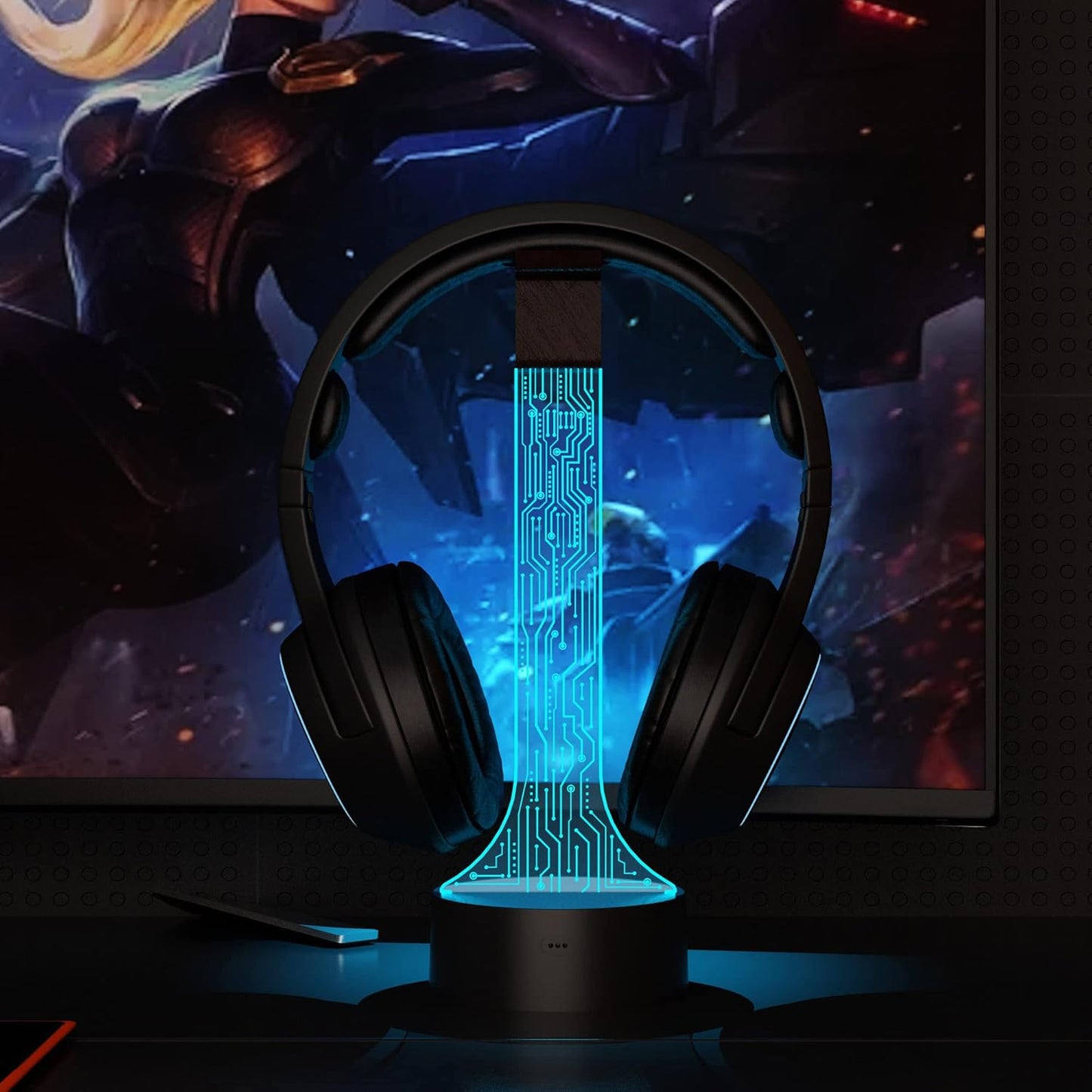 YuanDian Light up Headphone Stand for Desk, Gaming Headset Holder RGB with 16 Color Lights for Game Room Decor, Cool Gamer Gifts for Men Boyfriend (PCB)