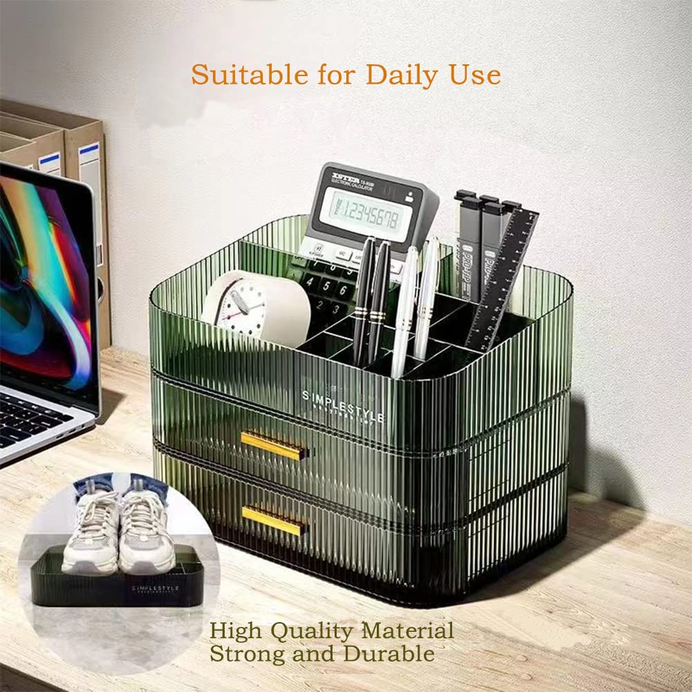 MIUOPUR Stackable Makeup Organizer Drawers, Bathroom Vanity Organizers and Storage, Ideal for Desk and Dresser Countertops, Great for Cosmetics, skincare, Lipsticks, Nail Care -Green