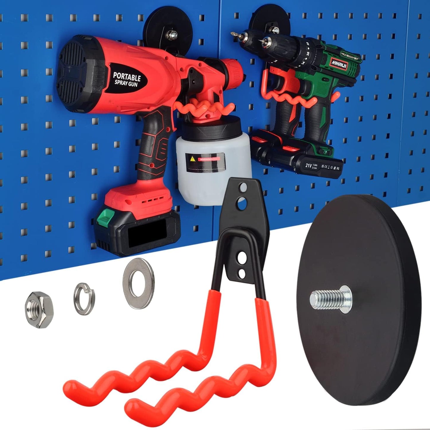 MUTUACTOR 2Packs Large Capability Heavy Duty Magnetic Hooks, Strong Magnet Hooks for Hanging Power Tools, Grill Utensils, Impact Drivers