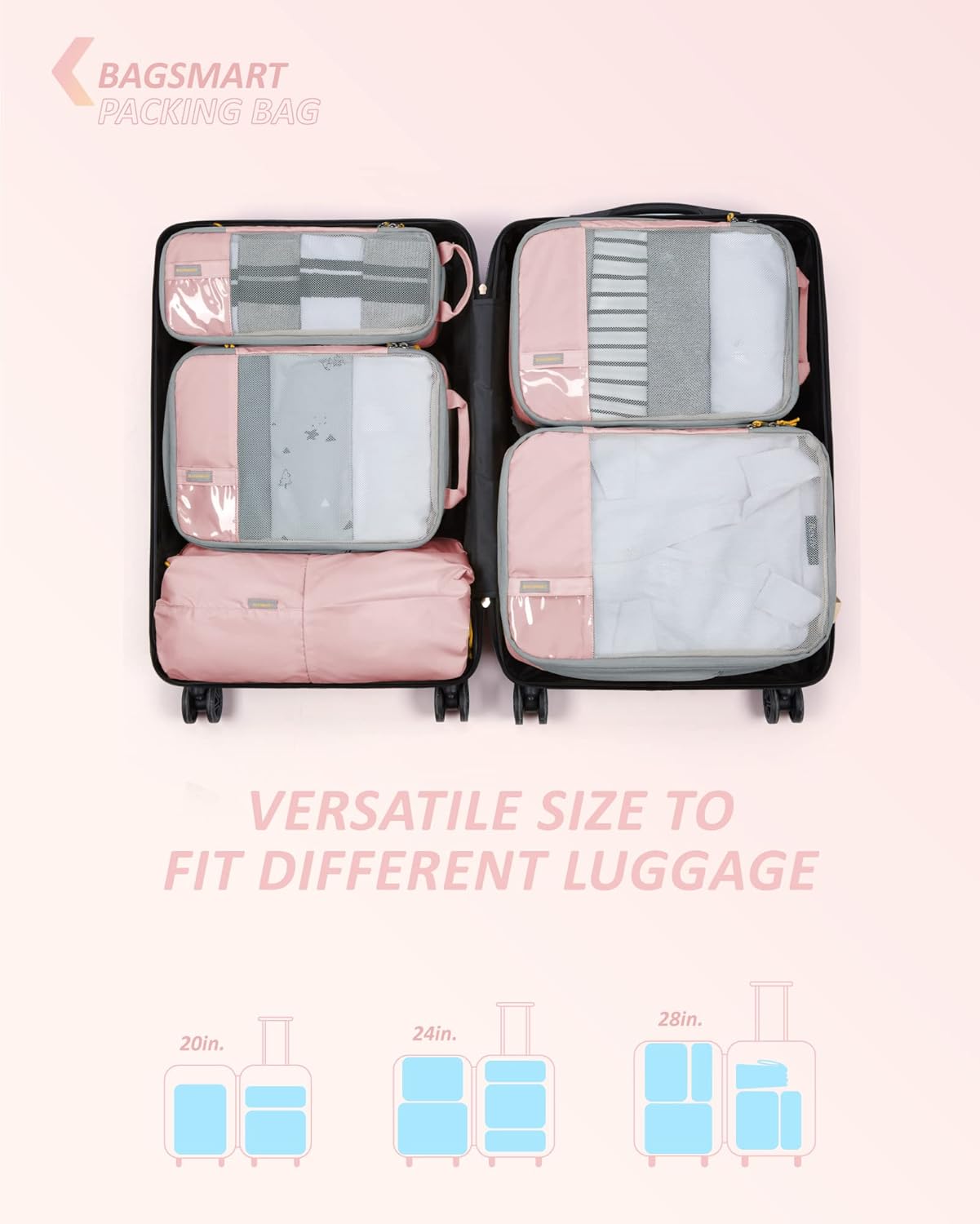 BAGSMART 6 Set /4 Set/2 Set Compression Packing Cubes for Travel, Lightweight Luggage Organizer Bags, Durable Space Saver Bags Travel Essentials