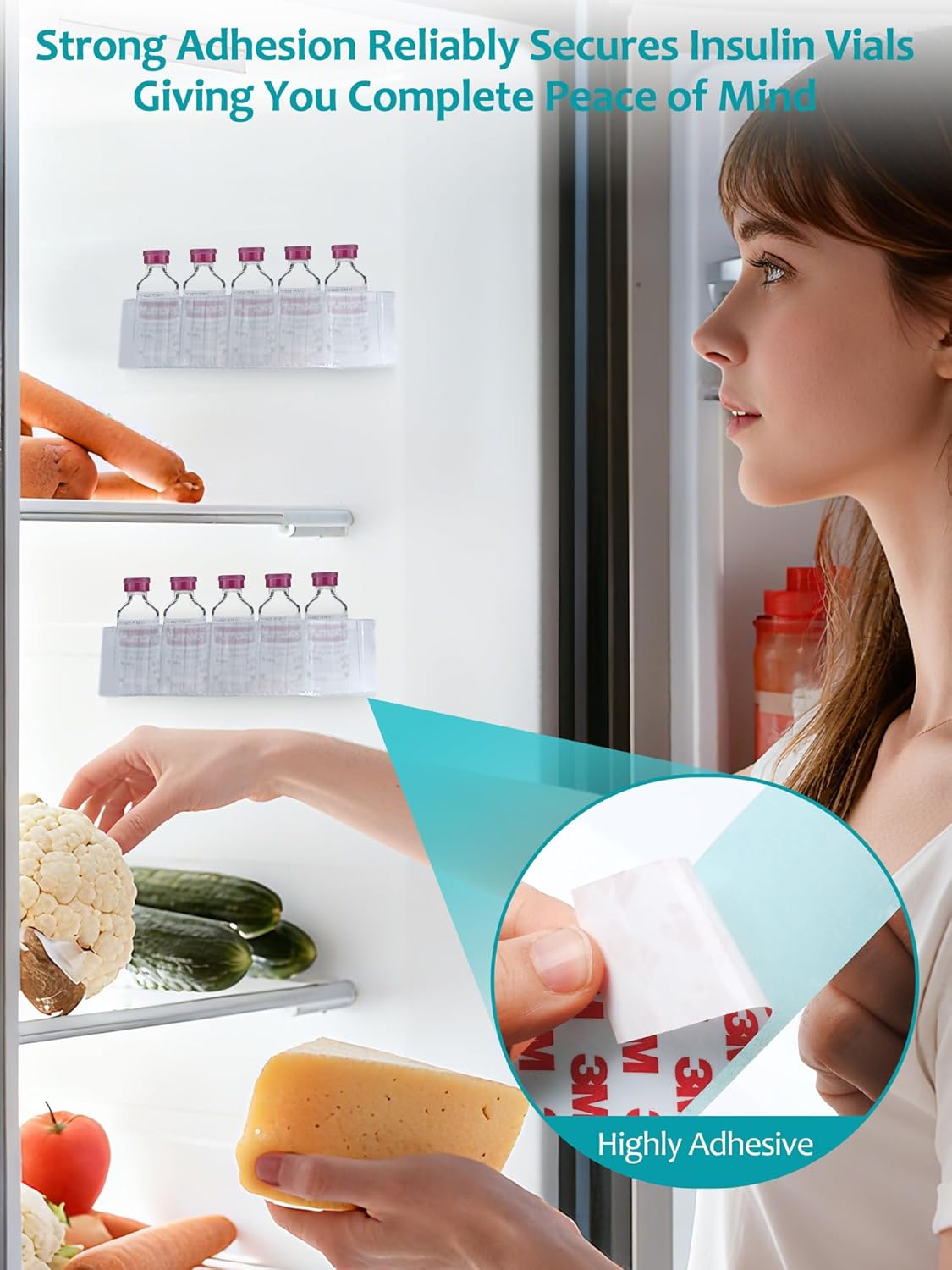 Leng Ke Insulin Refrigerator Storage Caddy - 10ml Peptide Vial Protective Holder for Fridge Wall, Compatible with U-100 Vials 24mm (0.94 Inches) Diameter (2pcs)