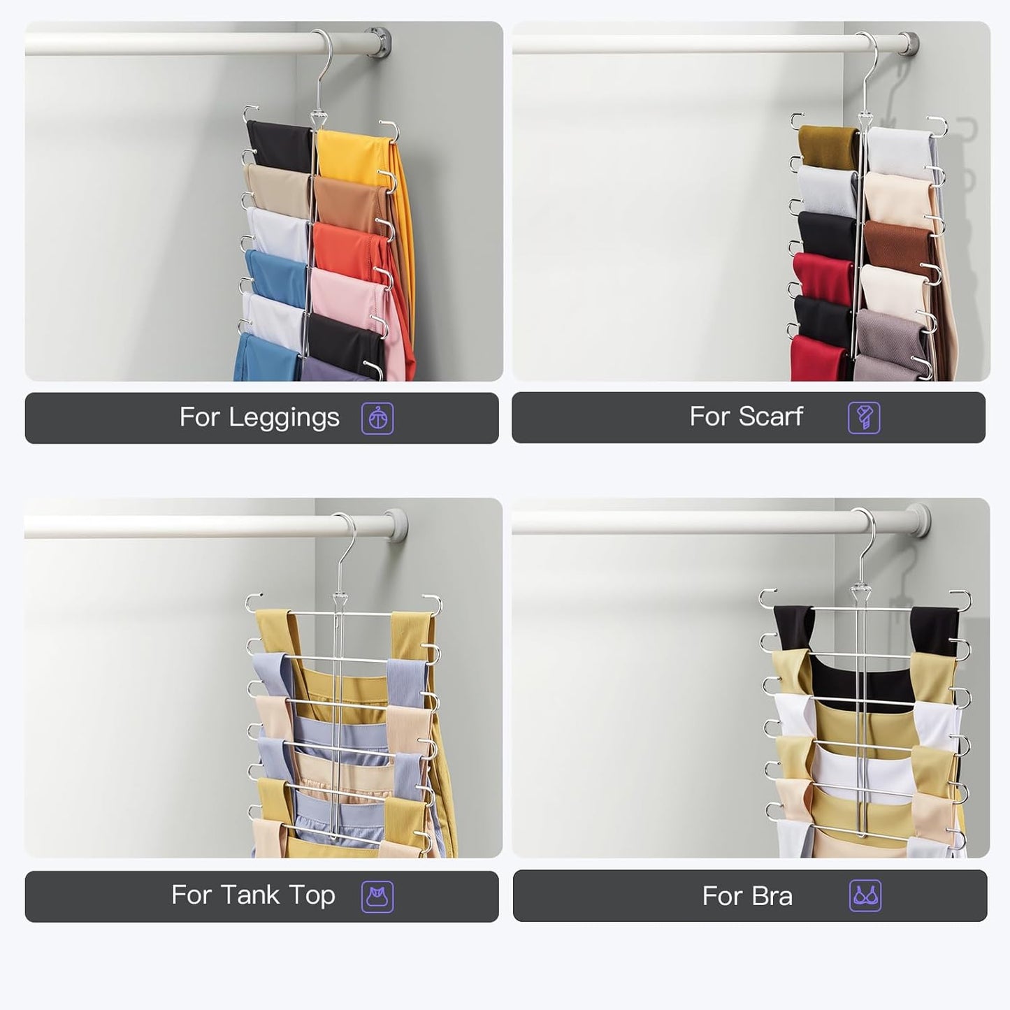 Scarf Hanger 2 Pack Scarf Hangers for Closet Organizer,6 Tiers Metal Space Saving Hanger with 360 Degree Hook,Mult Function Closet Organization for Scarves,Tank Top,Leggings