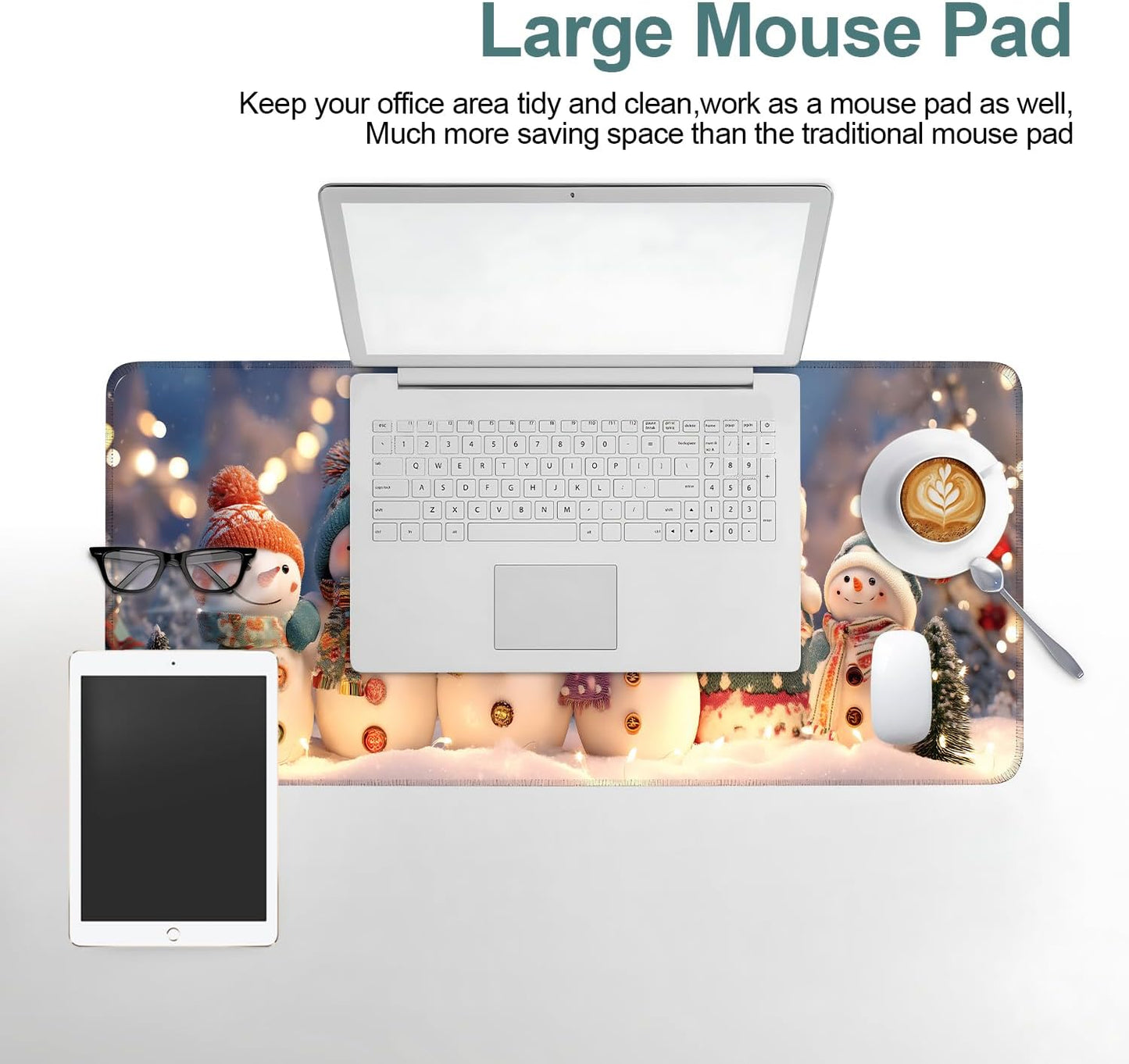 Six Snowmen Gaming Mouse Pad 31.5"x11.8"Desk Mat Anti-Slip Rubber Base & Durable Stitched Edges for Gamers Smooth Mouse Writing Surface for Desk Office/Home