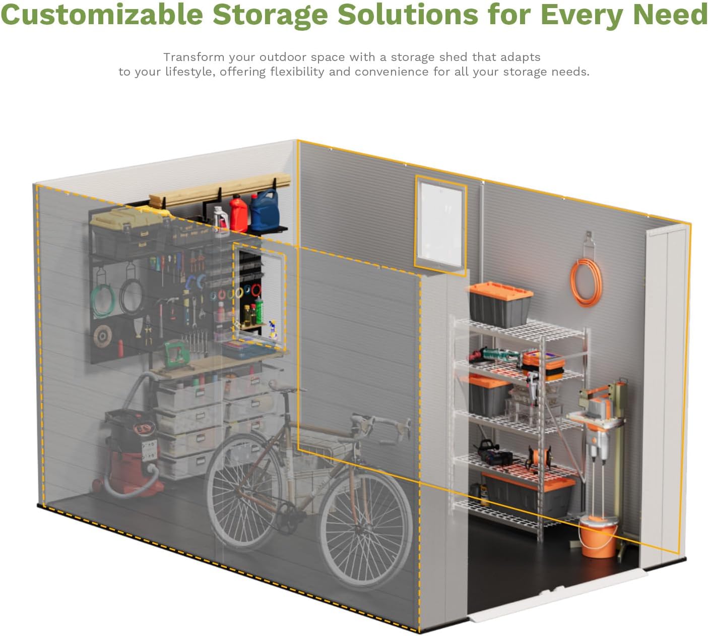 Patiowell 6x10FT Outdoor Storage Shed with Floor, Plastic Resin Garden Shed with Lockable Door, Windows, Weather-Resistant for Lawn Mower, Tool & Backyard Storage (Light Grey)