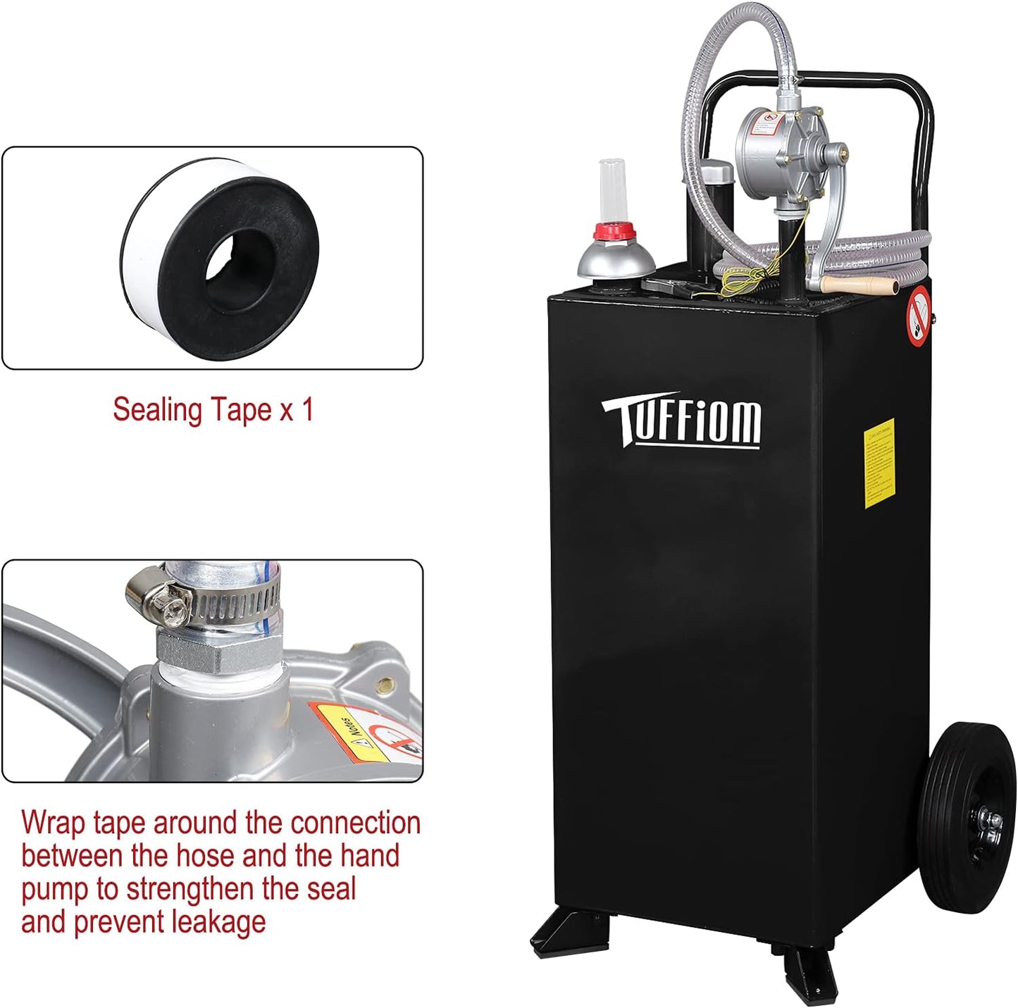 TUFFIOM 30 Gallon Fuel Gas Caddy w/Wheels & Manual Siphon Pump, Portable Diesel Fuel Transfer Storage Tank w/8.9ft Hose, Gasoline Can Container for ATV Car Mowers Tractor Boat Motorcycle