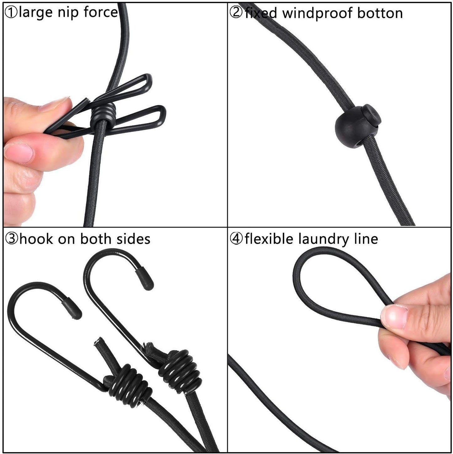 2 Pack Portable Clothesline with 12 Clothespins, Windproof Travel Stretchy Retractable Elastic Laundry Clothes Line for Backyard, Vacation Hotel, Balcony Drying