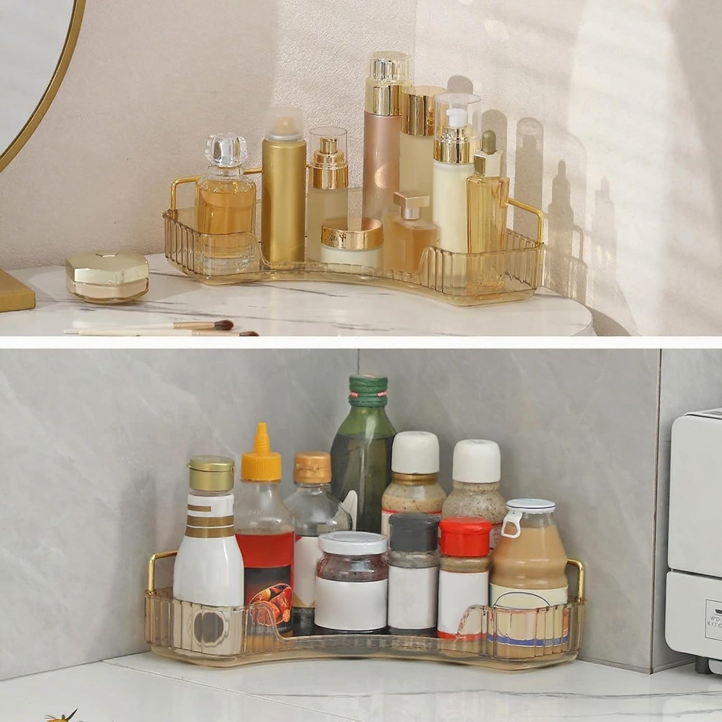 Corner Bathroom Countertop Organizer, Vanity Organizer Trays for Counter, Makeup Organizers, Perfume Tray, Skincare Shelf Storage Gifts for Women Girl Student (Yellow, 1 Tier)