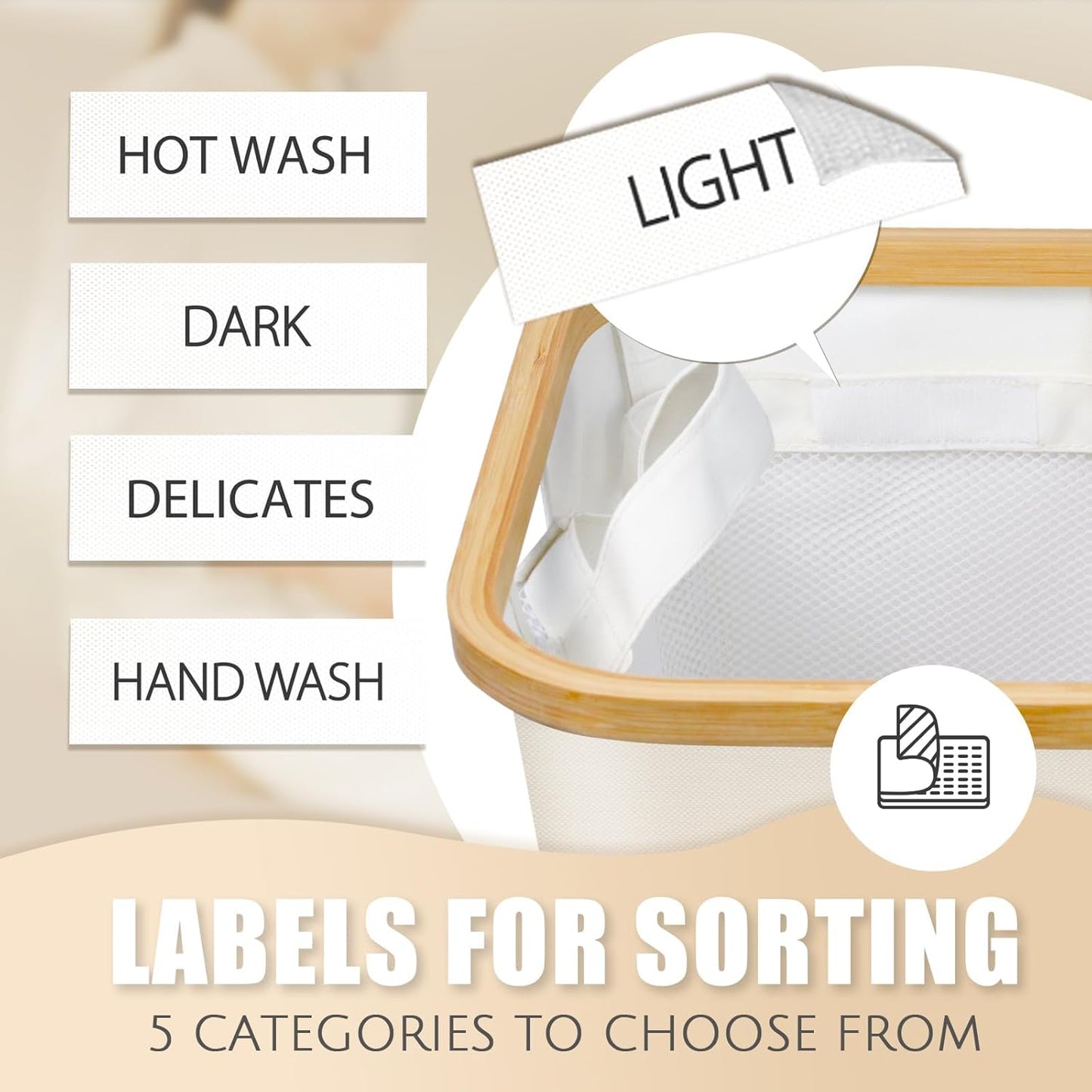 Extra Large 3 Section Dirty Clothes Laundry Basket with Lid, Dirty Clothes Hampers with Removable Bags for Bedroom and Laundry Room, Beige
