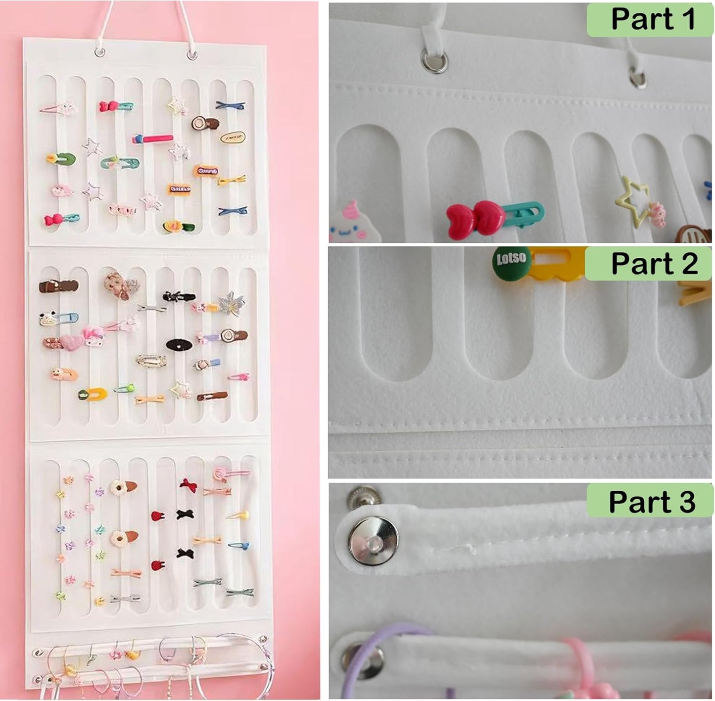Hair Bows Holder & Organizer for Girls, Wall Hanging Baby Hair Accessory Storage Display with Sturdy Rope for Girl Room & Nursery