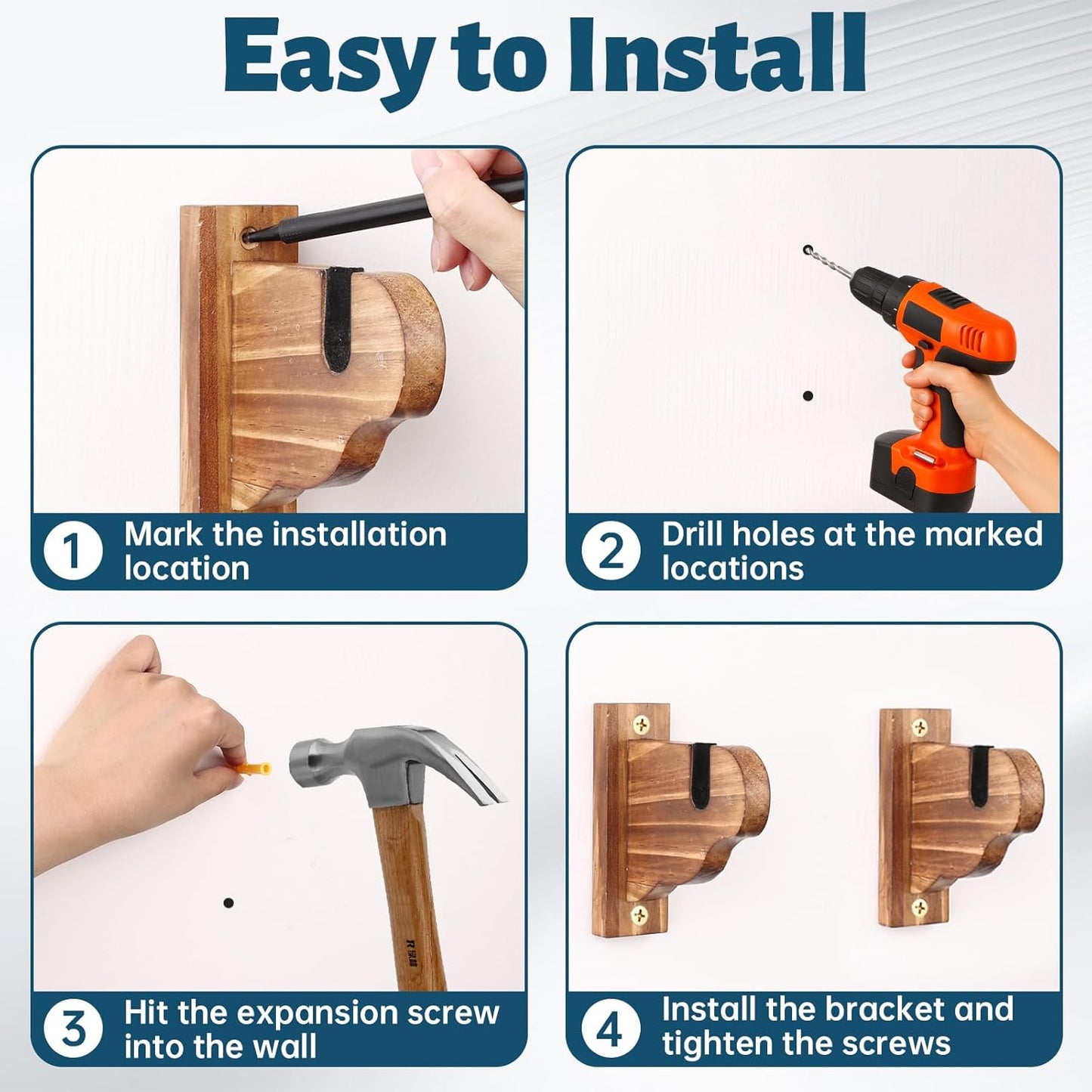 Skateboard Wall Mount, Wooden Horizontal Skateboard Rack Wall Hanger Display and Storage