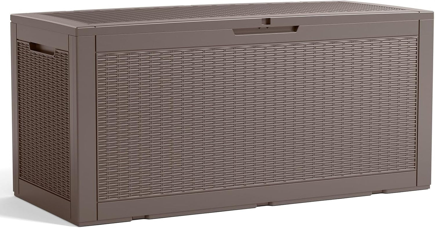 120 Gallon Resin Deck Box, Lockable Patio Outdoor Storage Box for Furniture, Garden Tools and Tools Storage, Waterproof Outside Storage Boxes - Grey