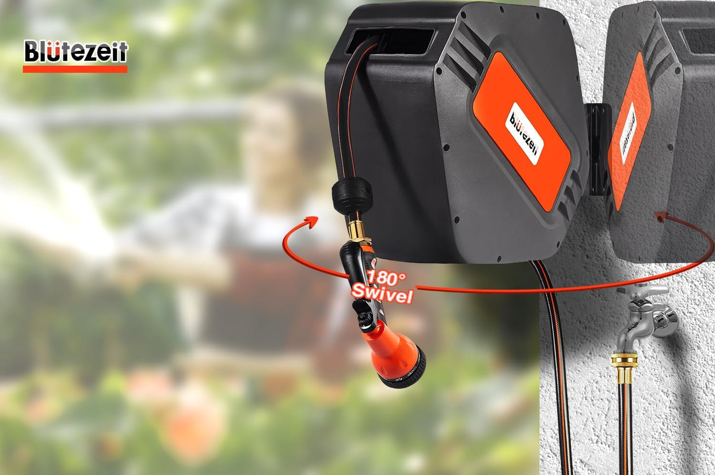 Blütezeit Retractable Garden Hose Reel Wall-Mount Heavy Duty